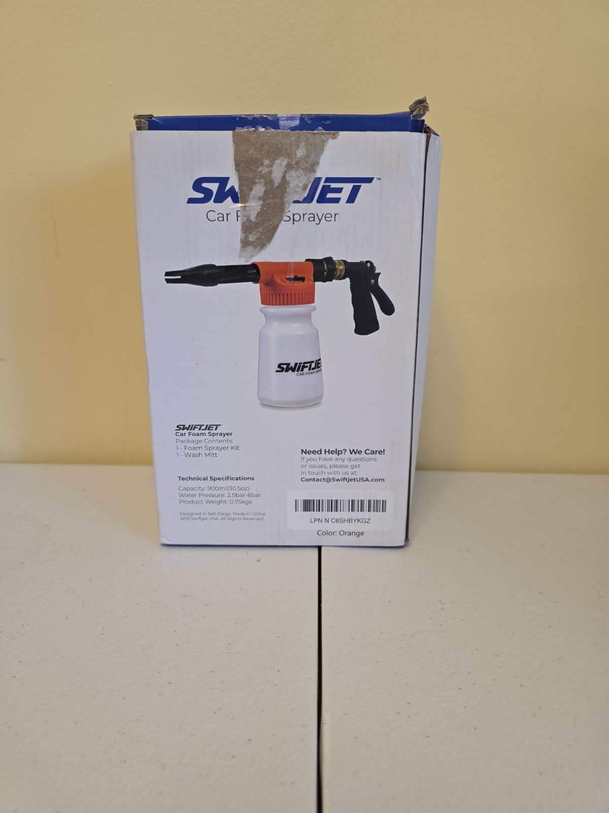 The product is a SwiftJet Car Foam Sprayer designed for car washing using a…