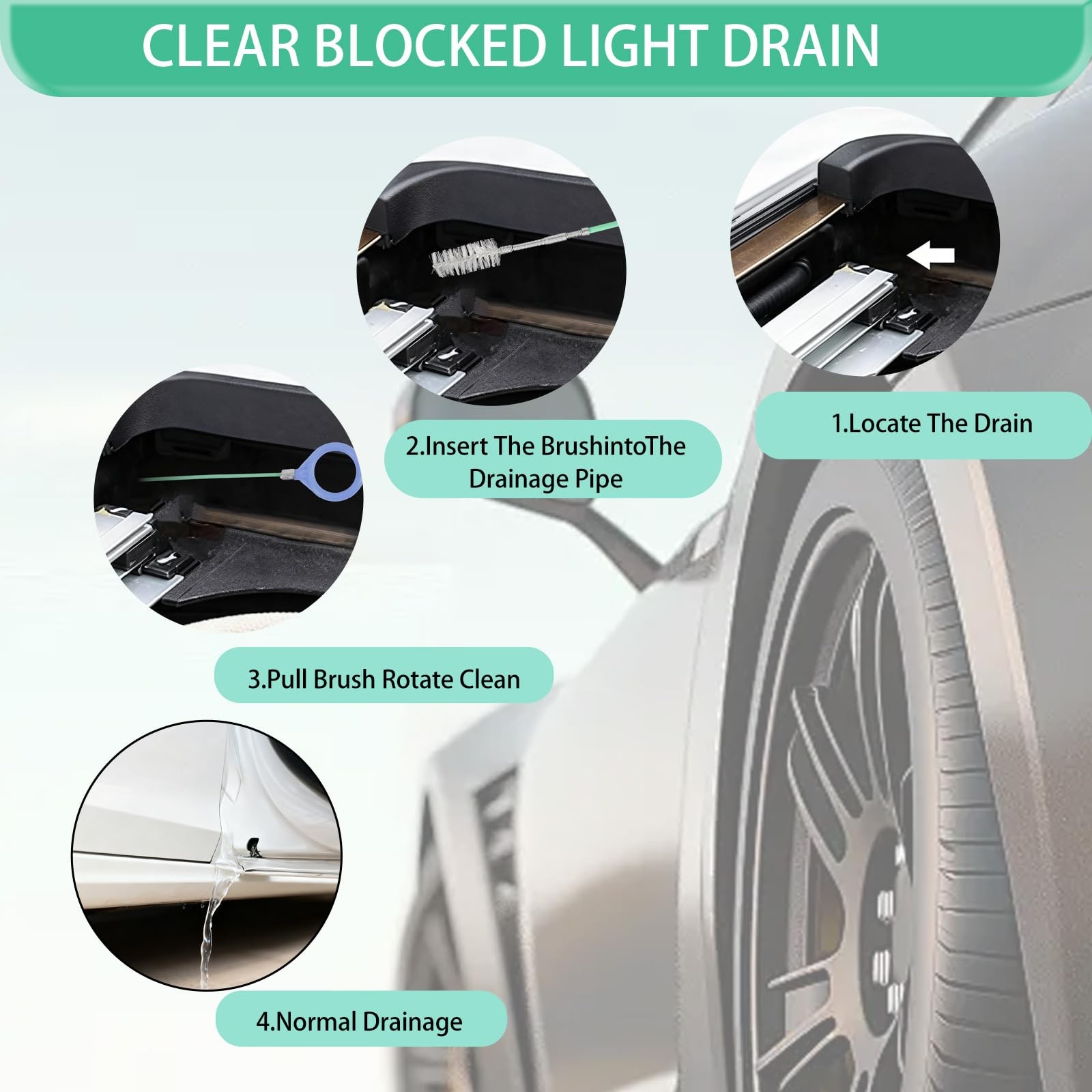 Green Auto Sunroof Drain Cleaning Tool 120 Inch Long Brush