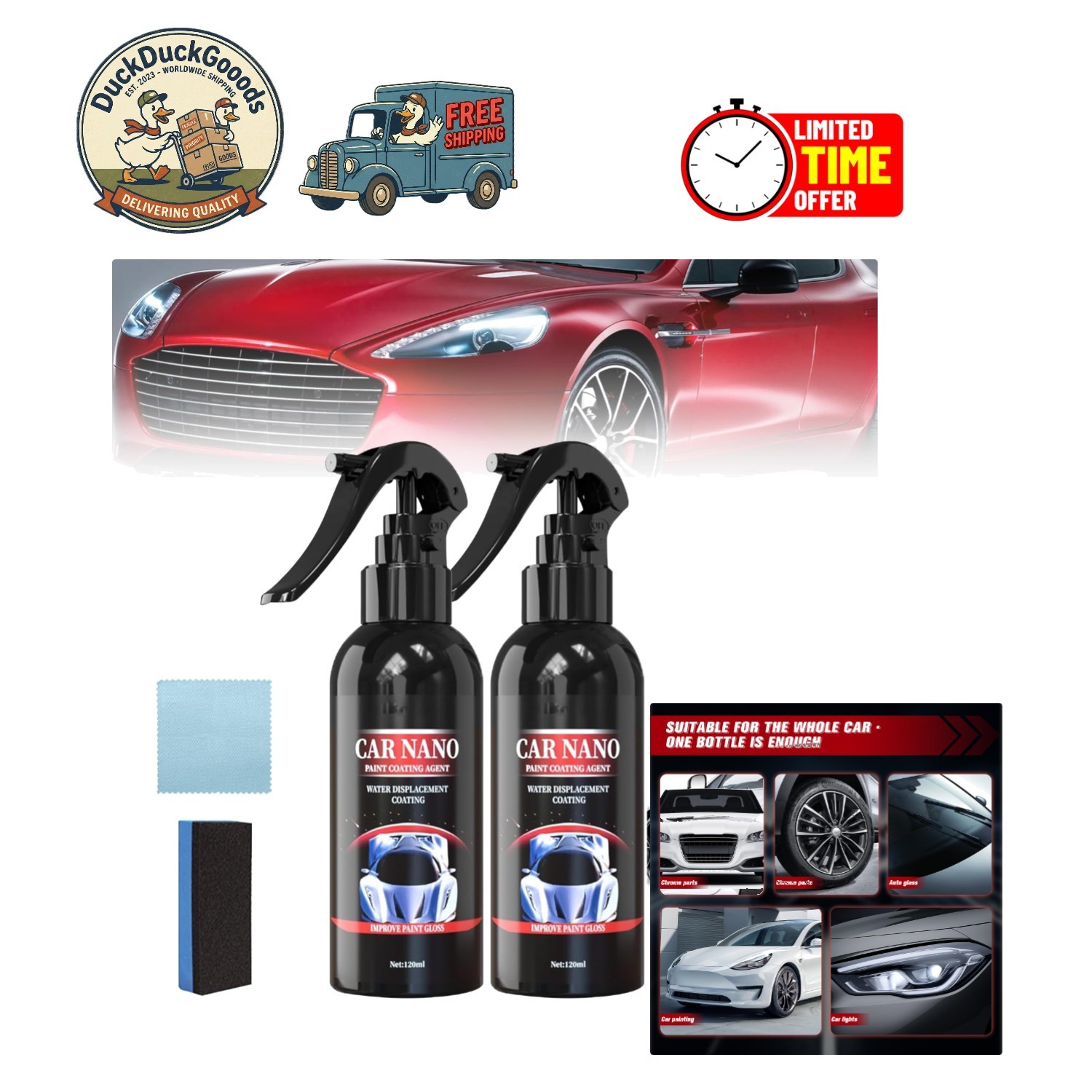 Water Displacement Nano Coating 2PCS Set – Fast Scratch Repair for Vehicle Shine
