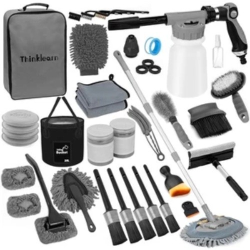 Car Wash Detailing Kit with Foam Gun Cleaning Set Brush ThinkLearn Long Handle