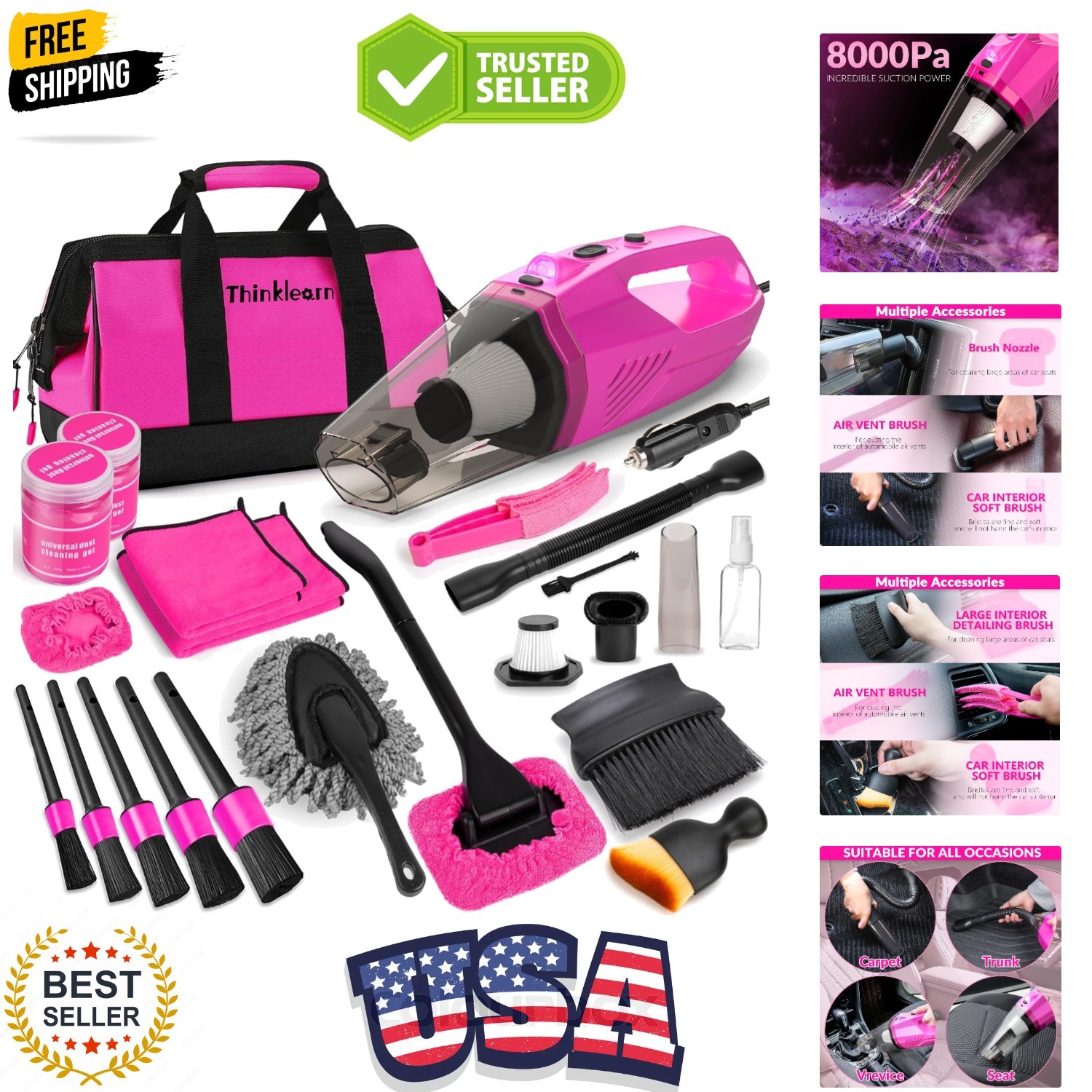 Car Cleaning Kit, Car Vacuum Detailing Kit Interior with High Power Handheld …