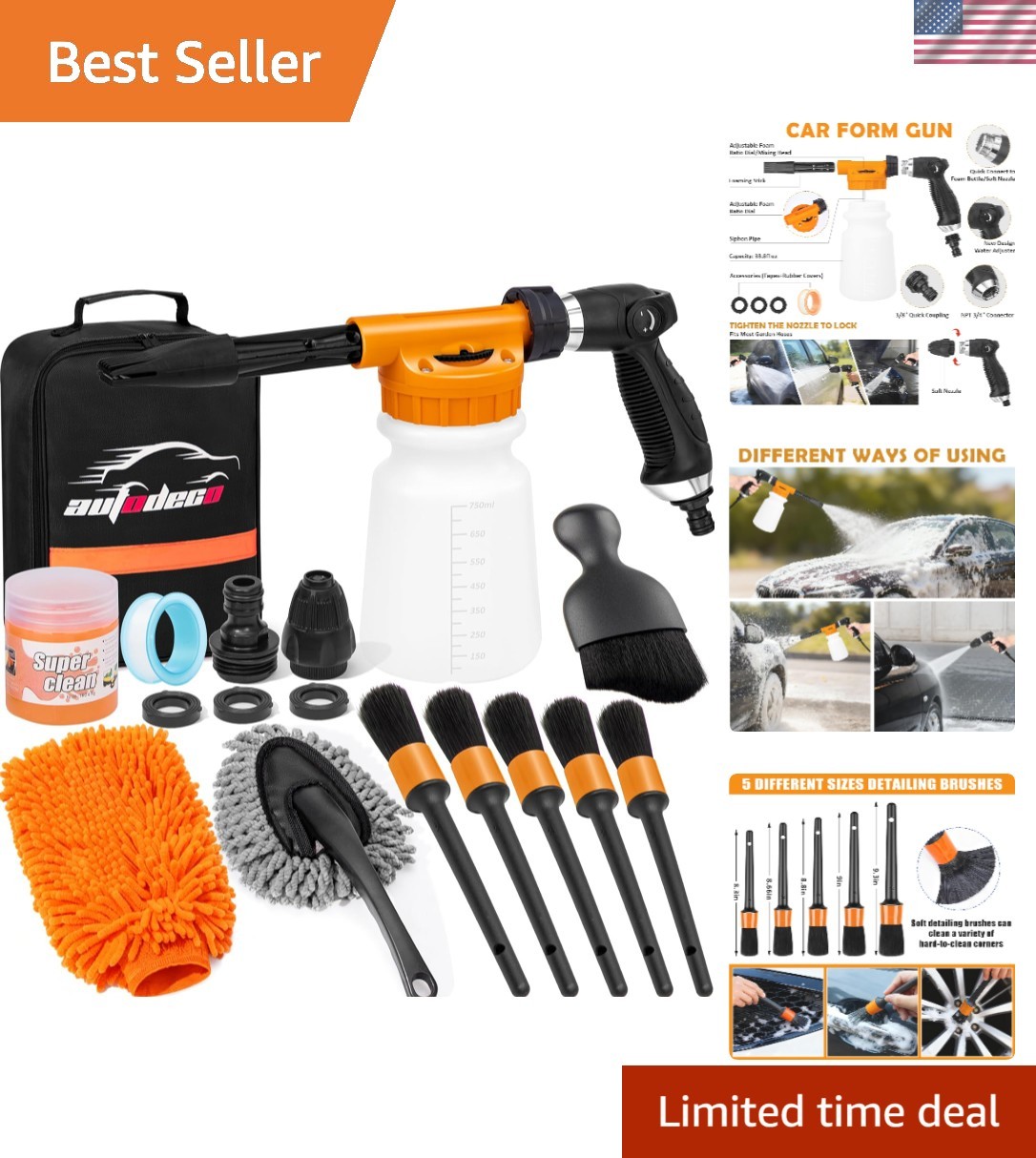 Car Wash Detailing Kit Cleaning Kits with Foam Gun Sprayer, Car Wash Brush an…