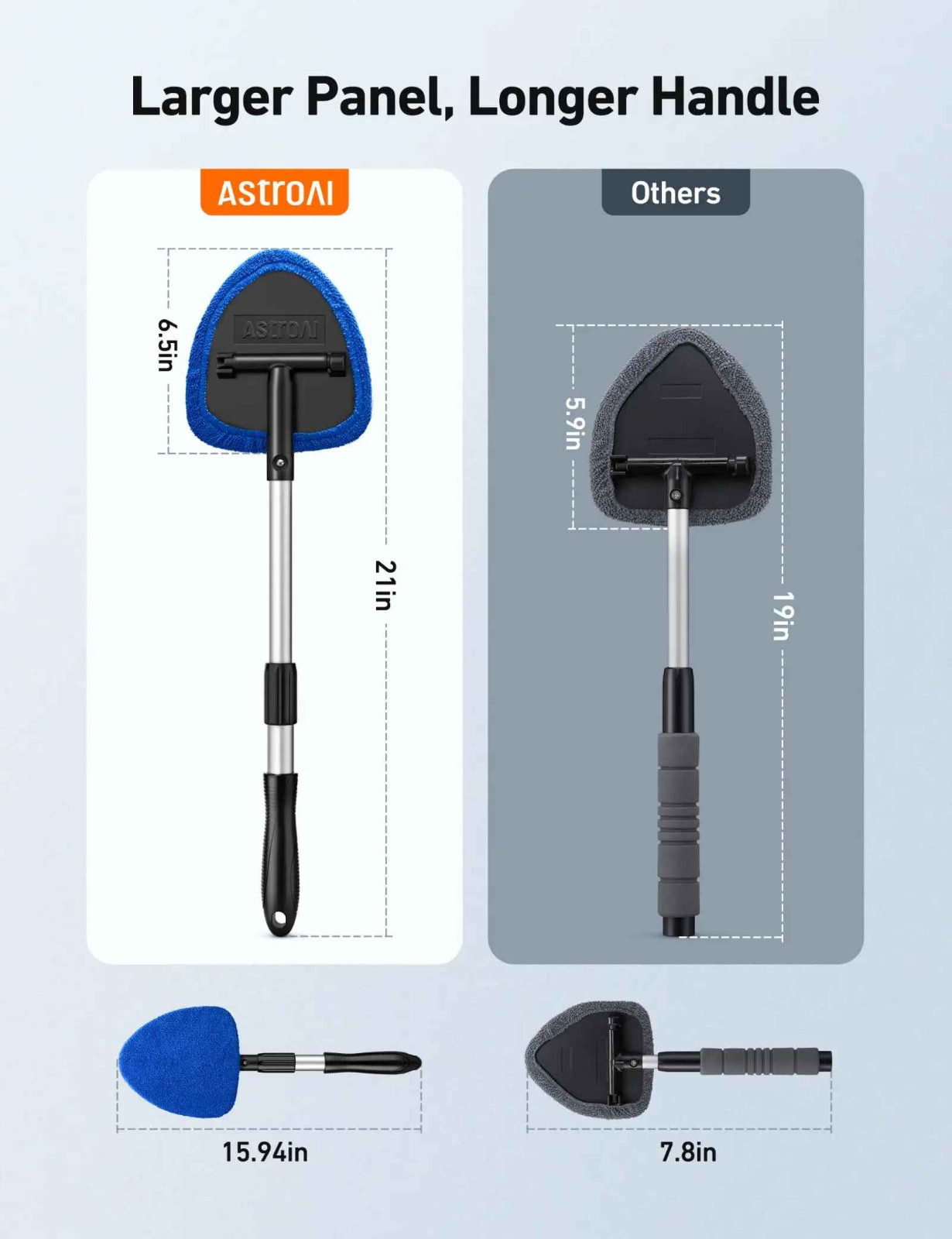 Car Windshield Cleaner Tool Extendable Handle Interior Window Cleaning Kit 4 Pad