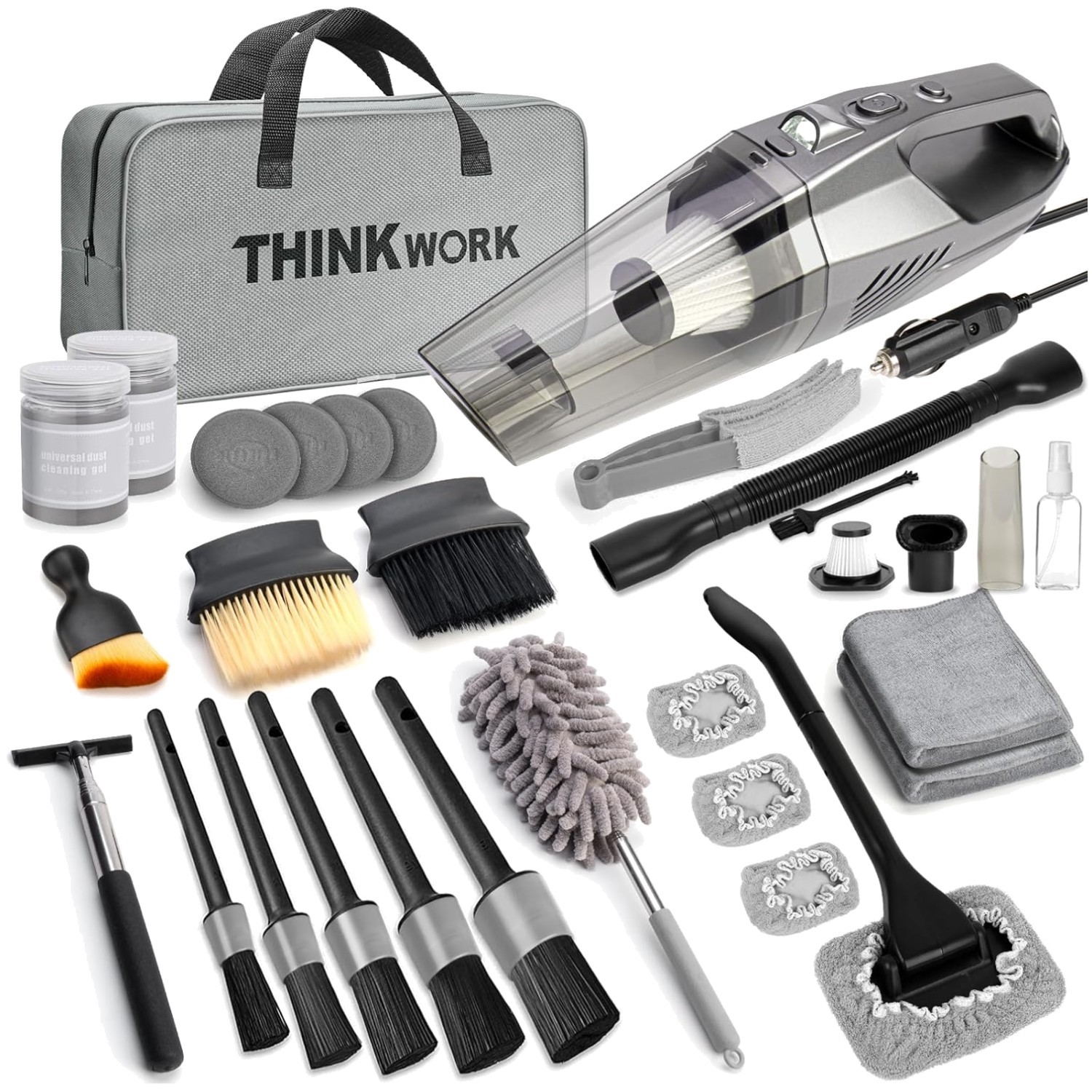 Stylish Gray Car Cleaning Kit with Accessories