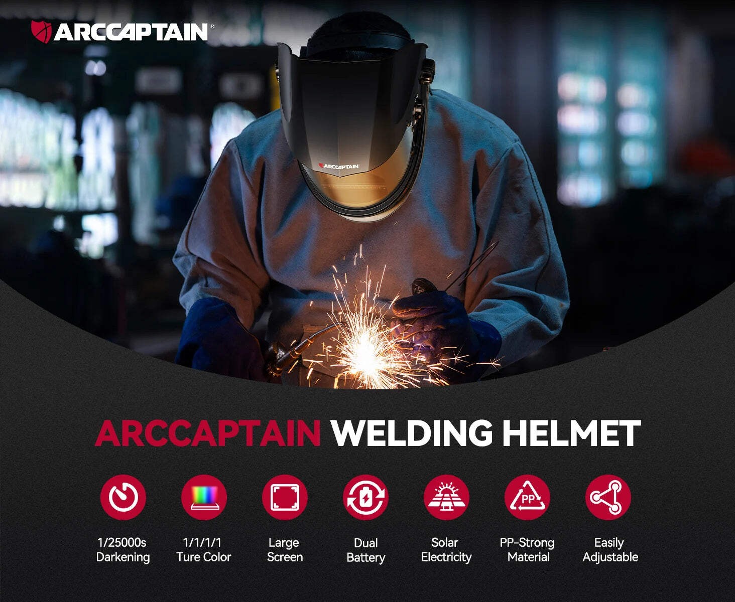 ARCCAPTAIN Auto Darkening Welding Helmet 1/1/1/1 Large Viewing 4 Arc Sensor SUV