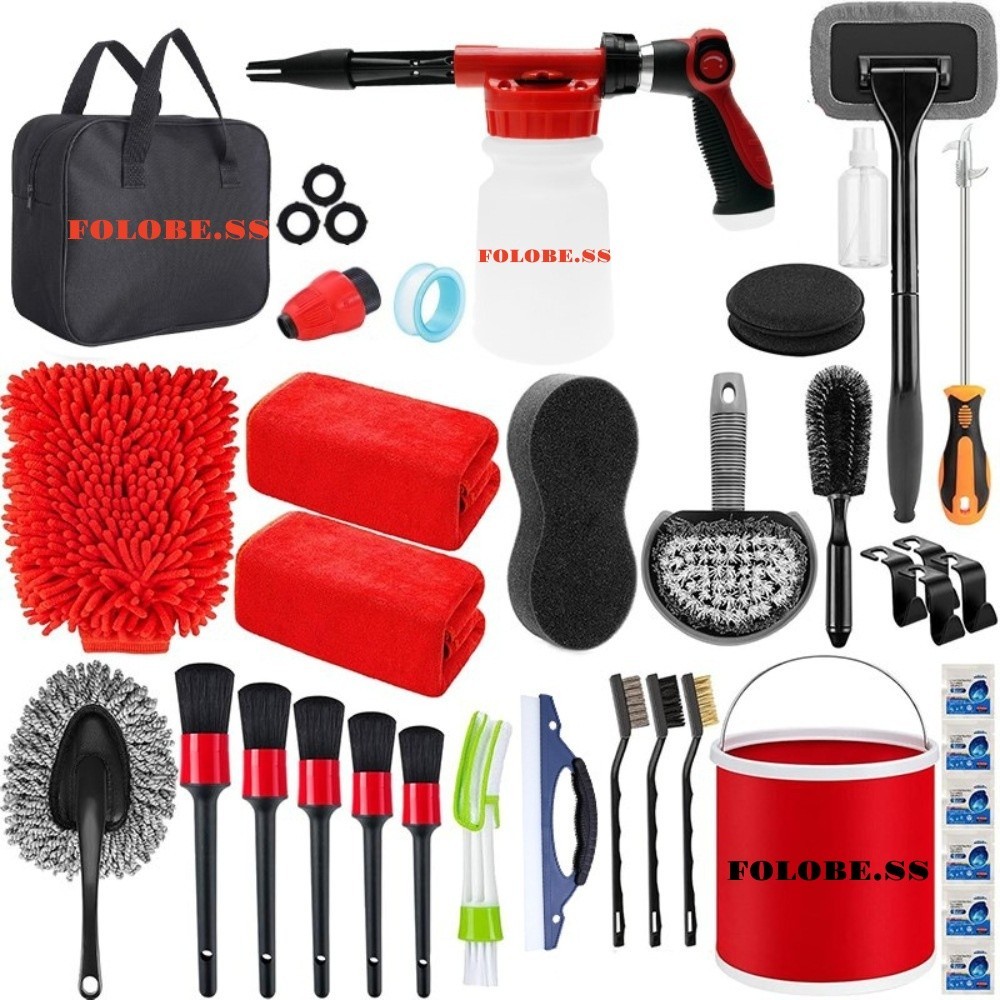 Car Wash Cleaning Kit with Foam Gun Sprayer Detailing Brushes Tool Set for Car