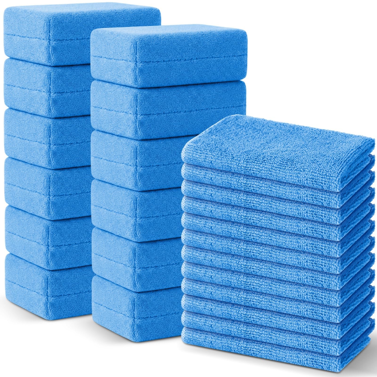 HunnmingRe 24 Pcs Microfiber Applicator Pad Kit Include Non Scratch Car Blue