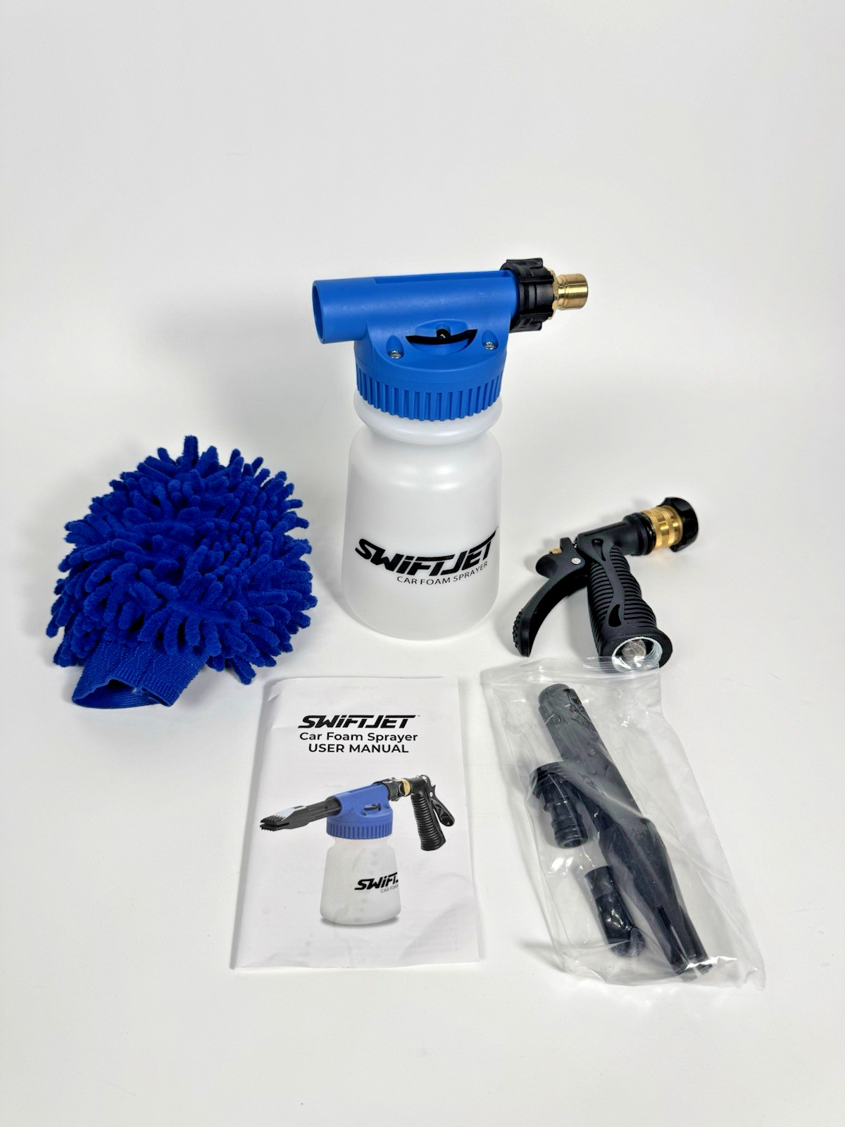 SwiftJet Car Wash Foam Gun Sprayer + Microfiber Mitt Garden Hose Blaster Spray