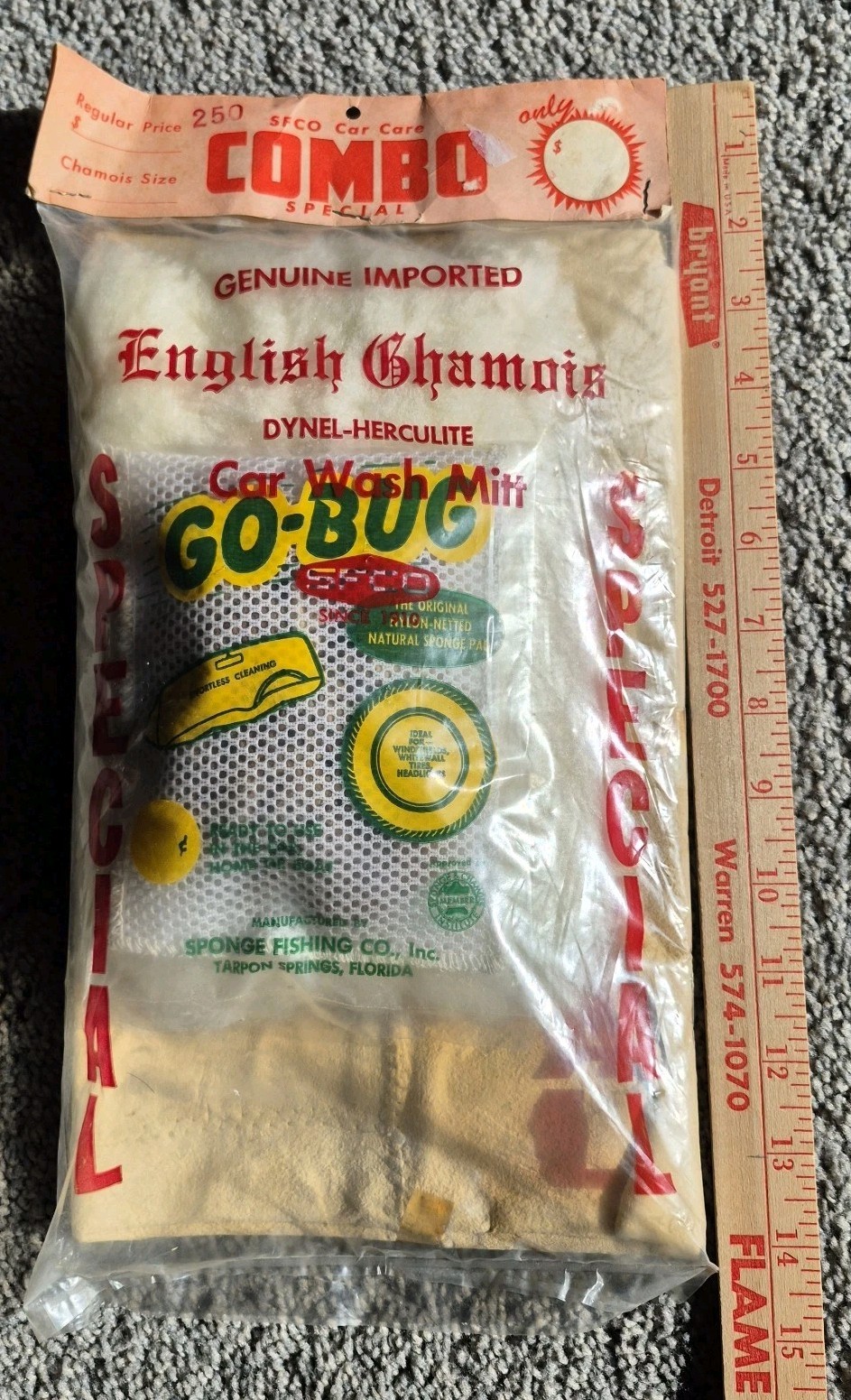 VTG Old New Stock Car Care Combo English Chamois Cloth & Go-Bug Car Wash Mitt
