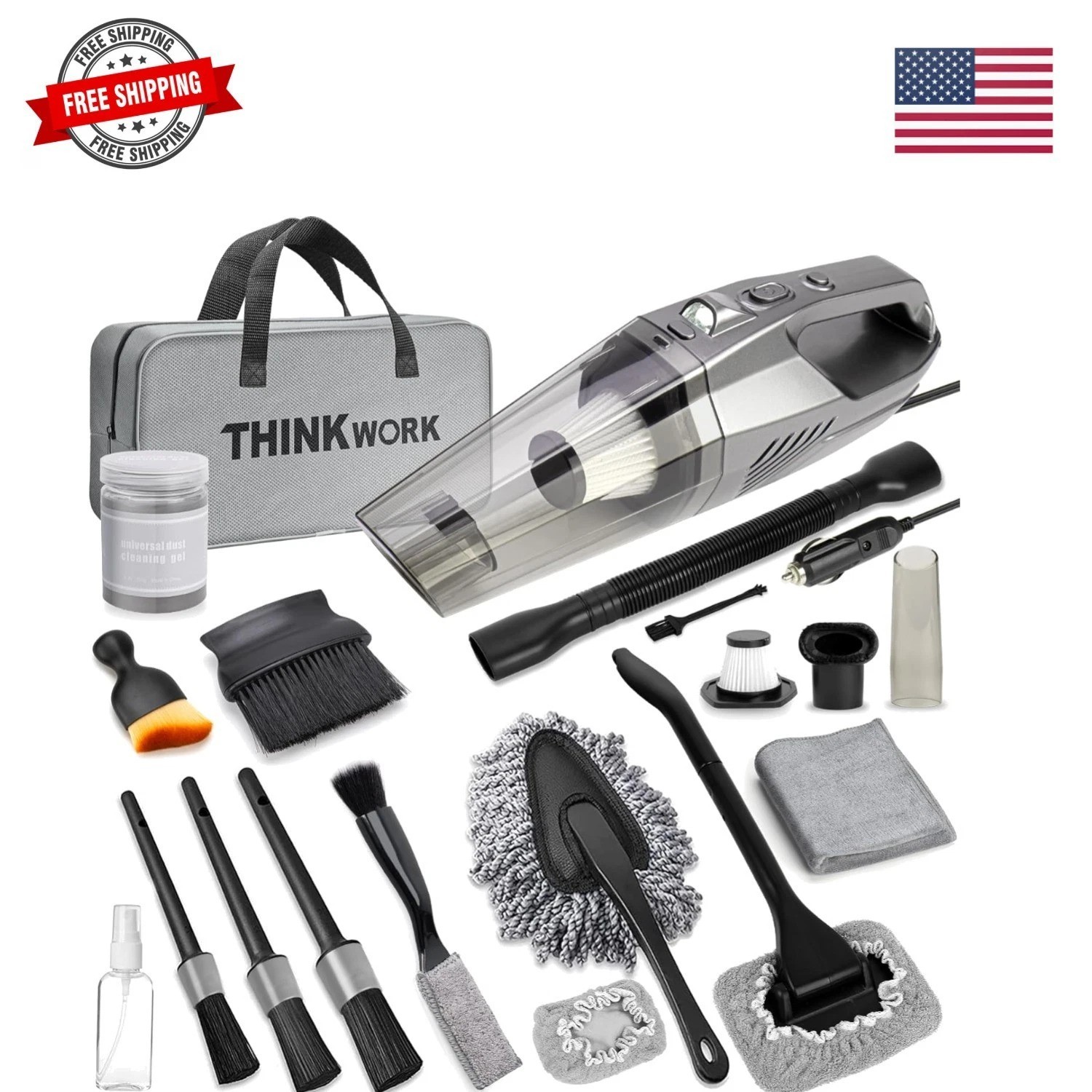 Car Cleaning Kit, Car Vacuum Kit, Gray Car Interior Detailing Kit with 8000PA…