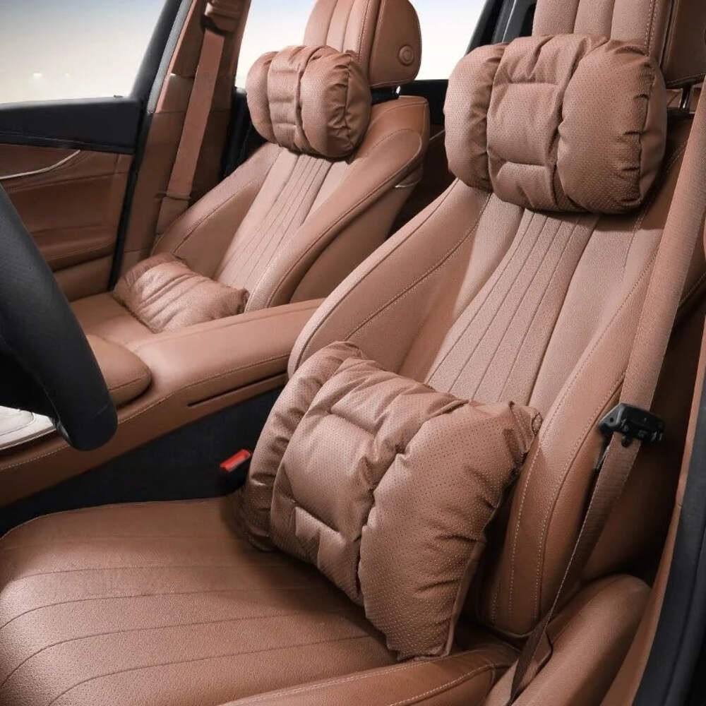 Memory Leather Car Headrest Neck Support Backrest Breathable Punched Design