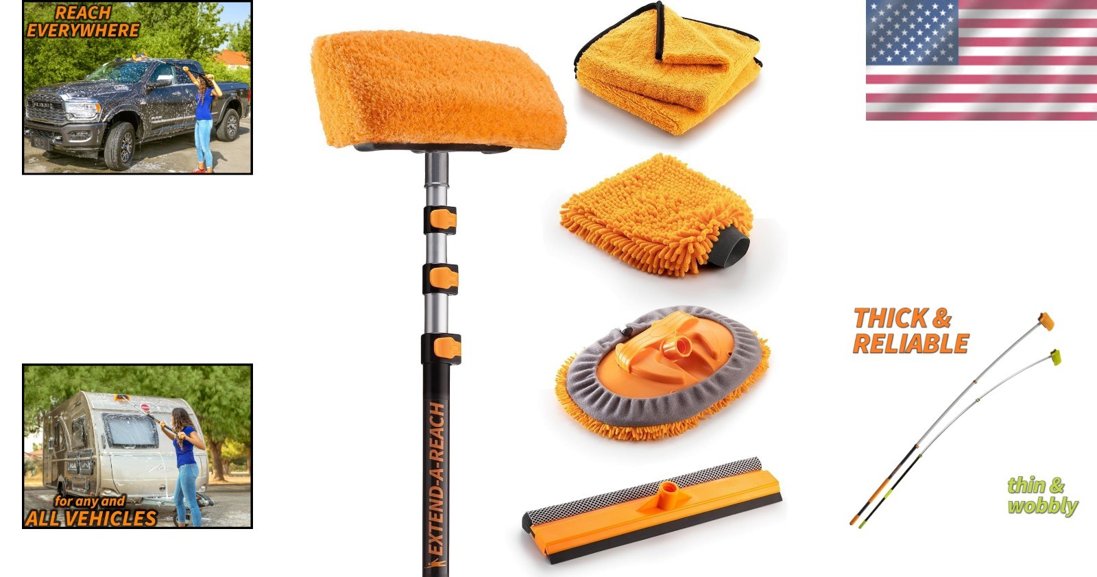 Ultimate 7pc RV Car Wash Brush Kit – 20ft , Aluminum Pole, Microfiber Mop