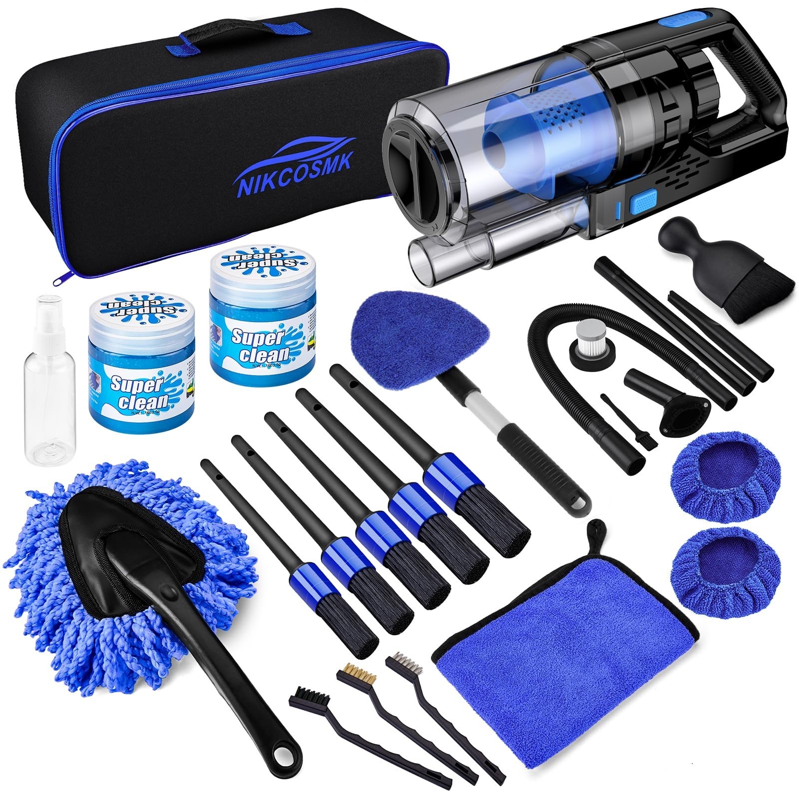 17pcs Car Detailing Kit – Interior Cleaner, Handheld Vacuum, Brushes & Tools
