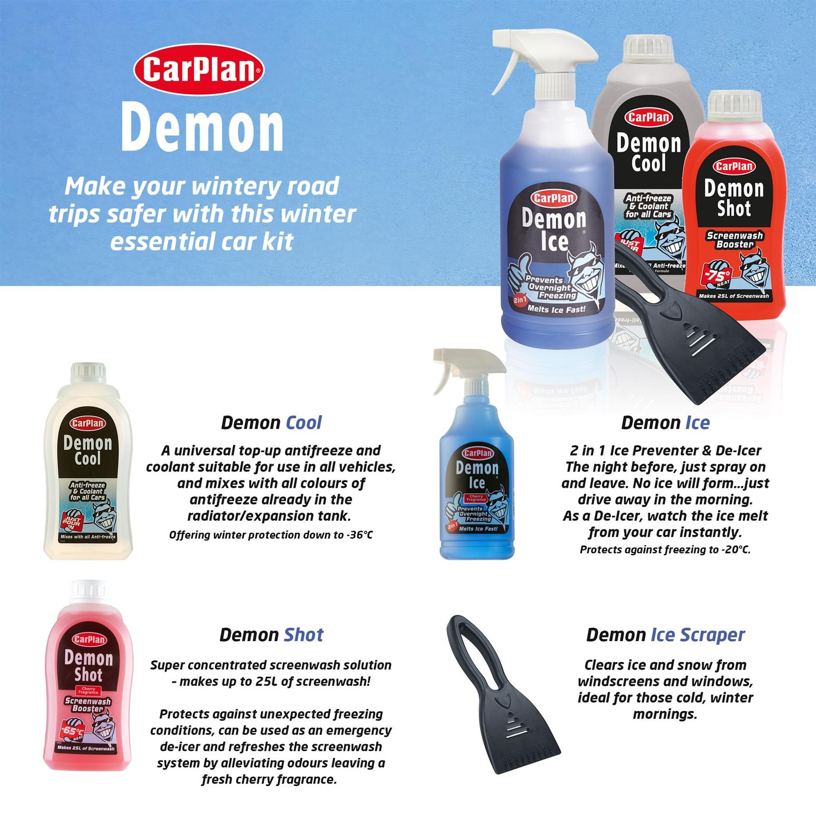 CarPlan Demon Chill Winter Gift Pack Screenwash Shot Booster De-Ice & Antifreeze