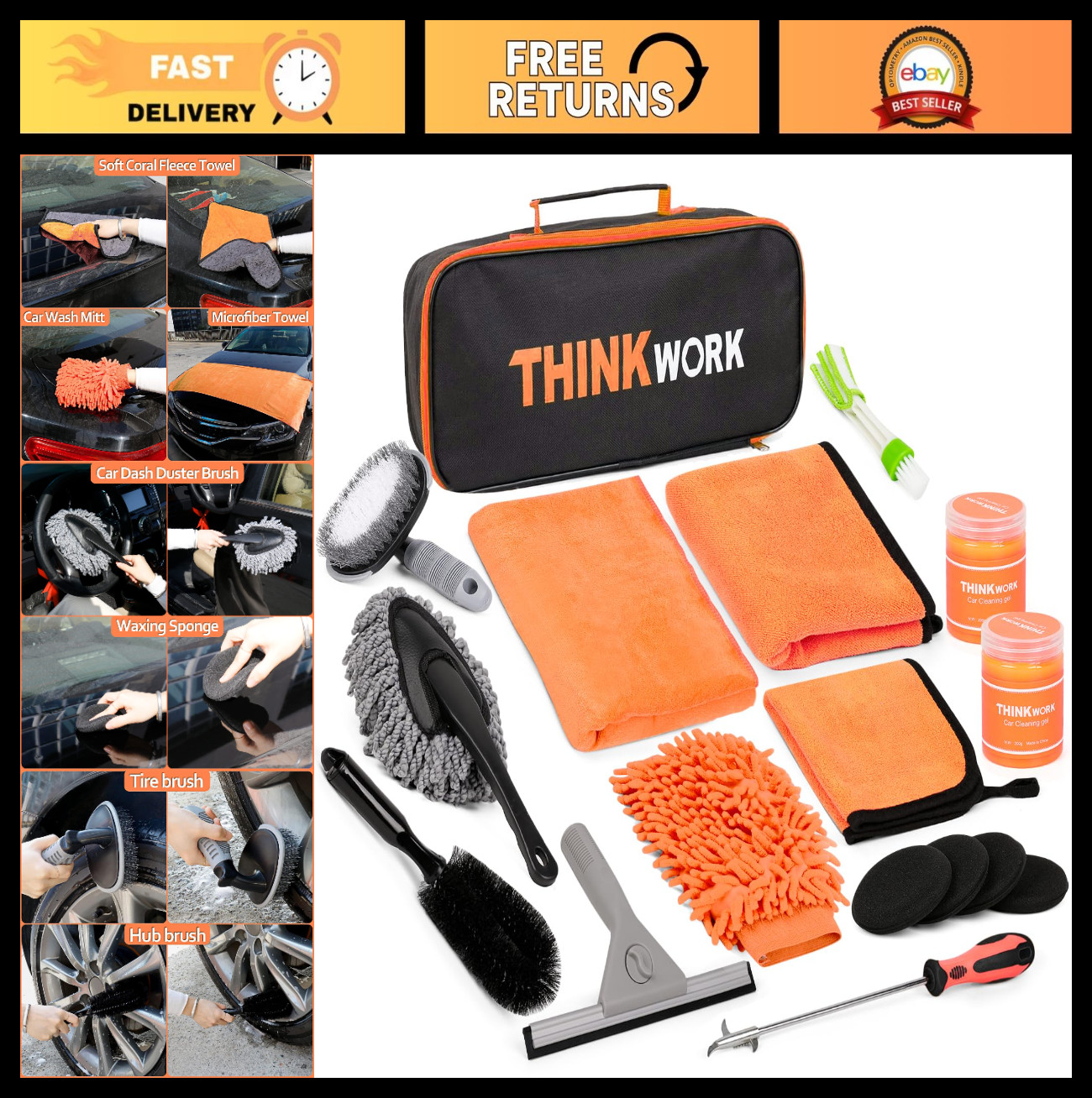 17-Piece Car Detailing Kit – Microfiber Cleaning Tools, Scratch-Proof, Dual Use,