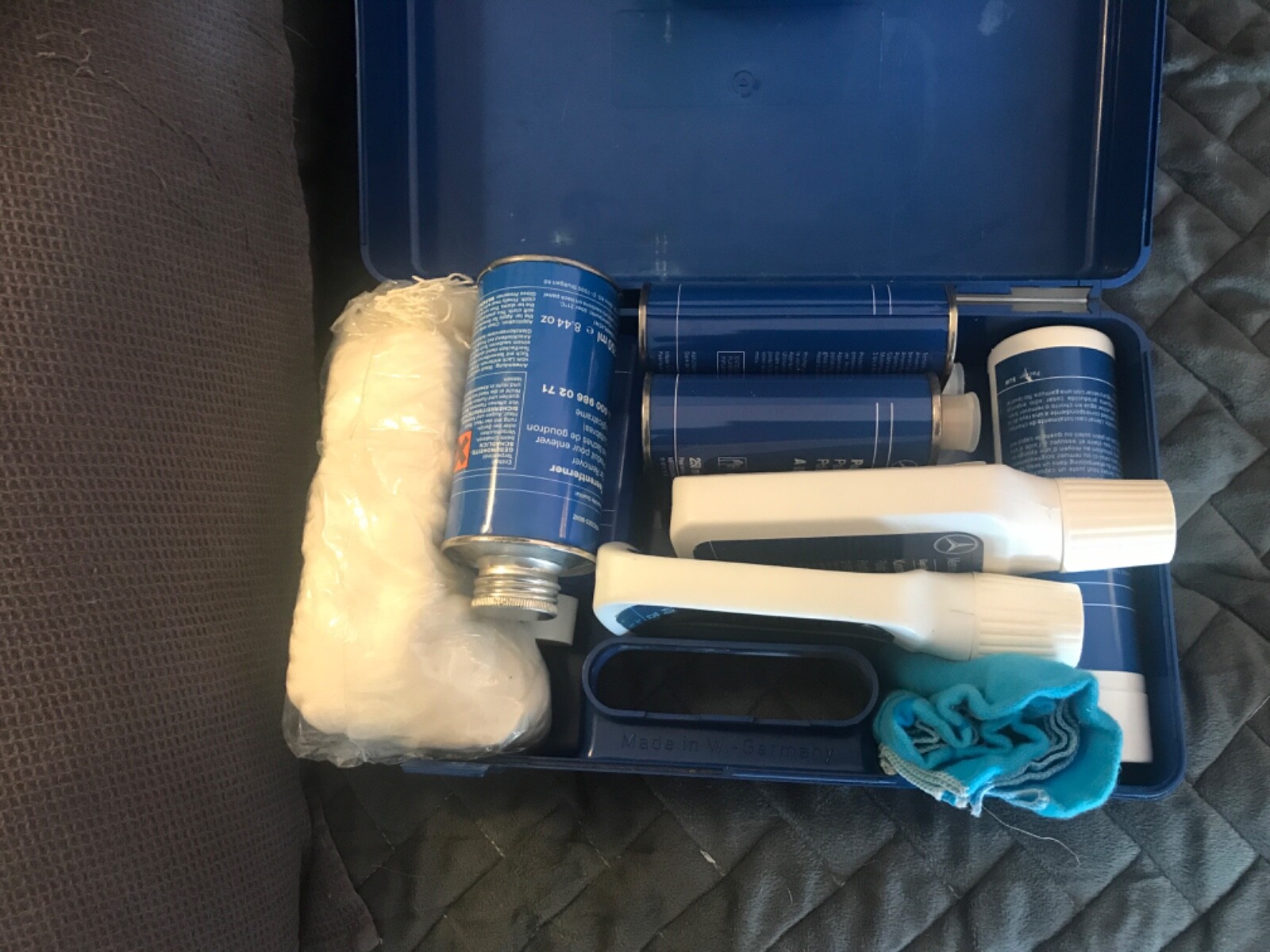 Mercedes 600 vintage Car Cleaning Kit Case Paint Care and various cleaning items