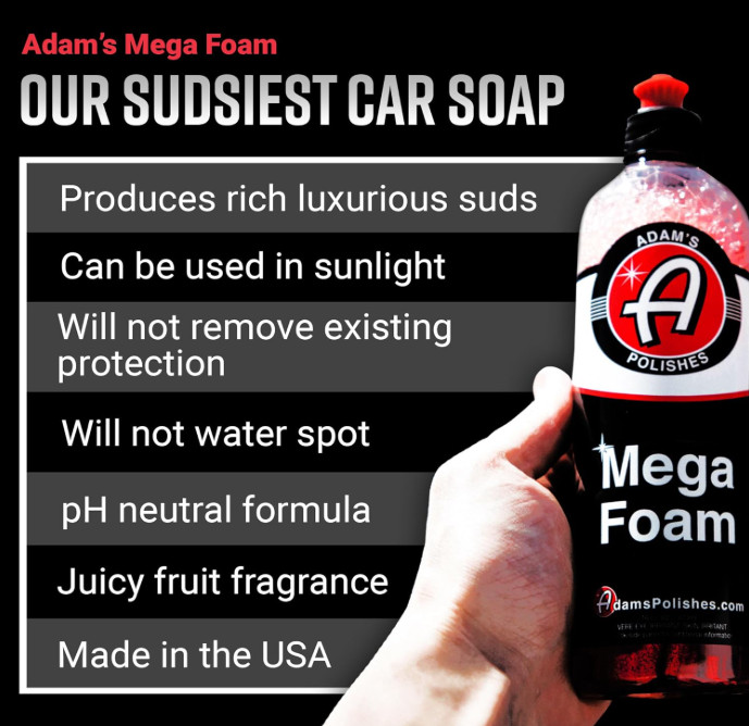 Adam’s Mega Foam 16oz pH Neutral Car Wash Soap Foam Guns, Safe on Wax & Coatings