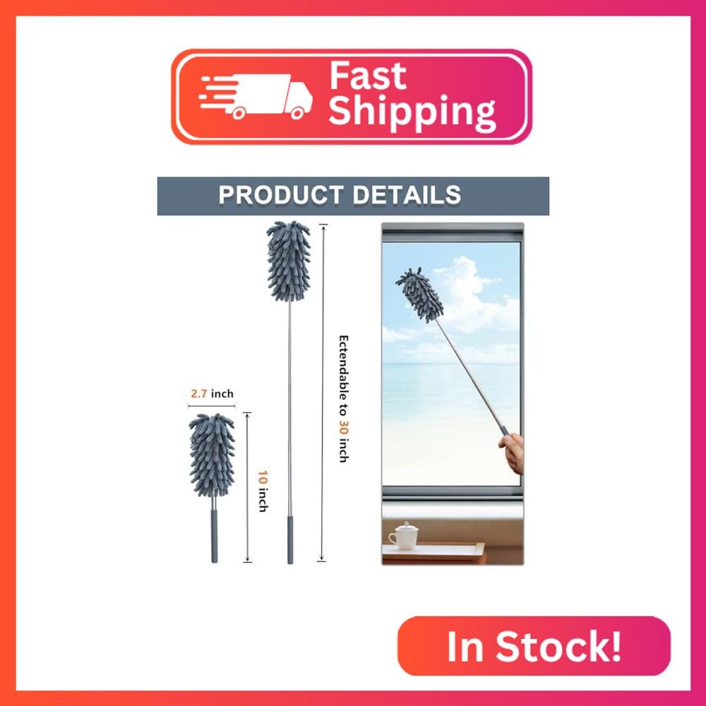 2 Pack Microfiber Duster for Cleaning, Washable Dusters, Extendable Pole, Up to