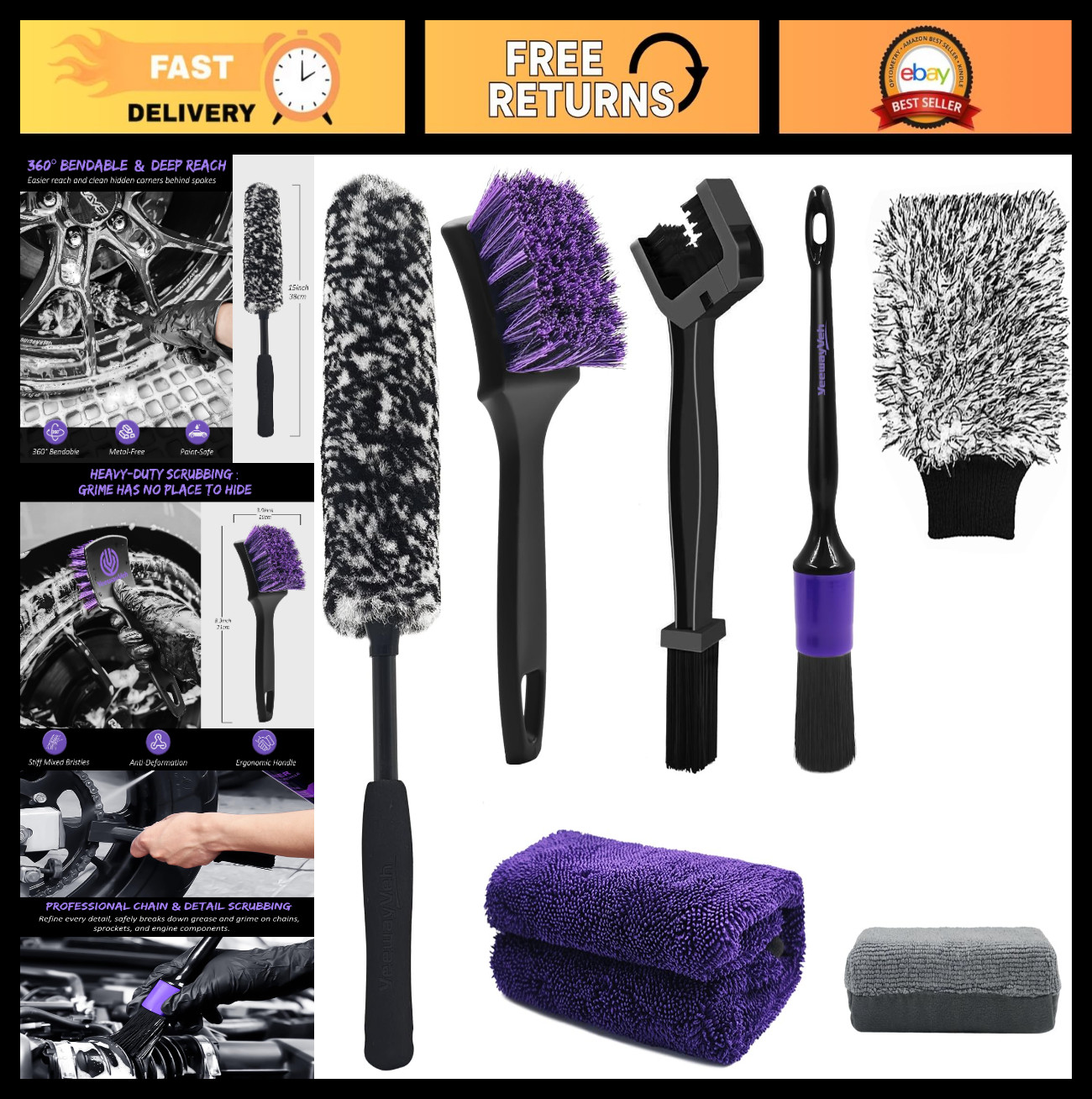 7PCS Motorcycle Cleaning & Polishing Kit – All-in-One Care, Wax Pads, Brush & To