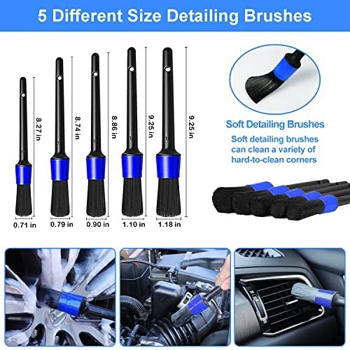 62″ Car Wash Brush Kit with Long Handle, Chenille Head, Squeegee & Detailing Too