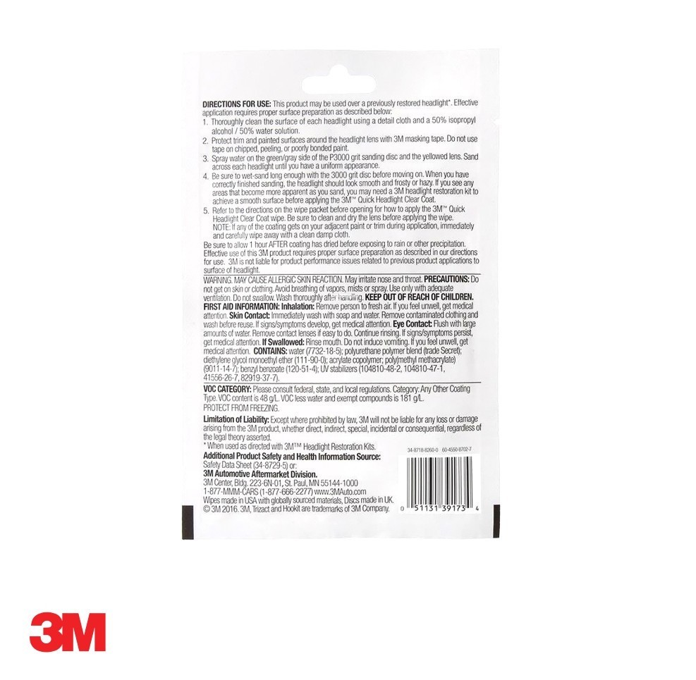 3M Quick Headlight Clear Coat 8x wipe lot With 12×12 Microfiber Cloths – Gray