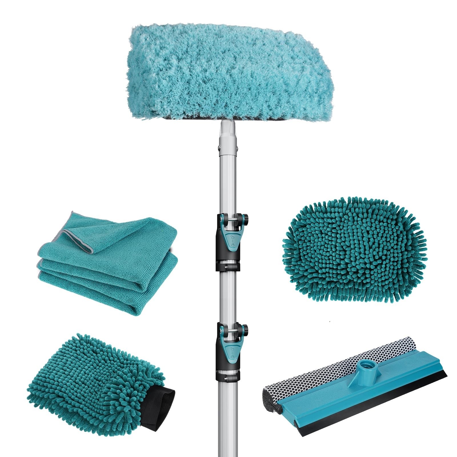 12FT Long Handle Car Wash Brush Kit – Soft Brush, Tire Cleaner, Squeegee, Mitt f