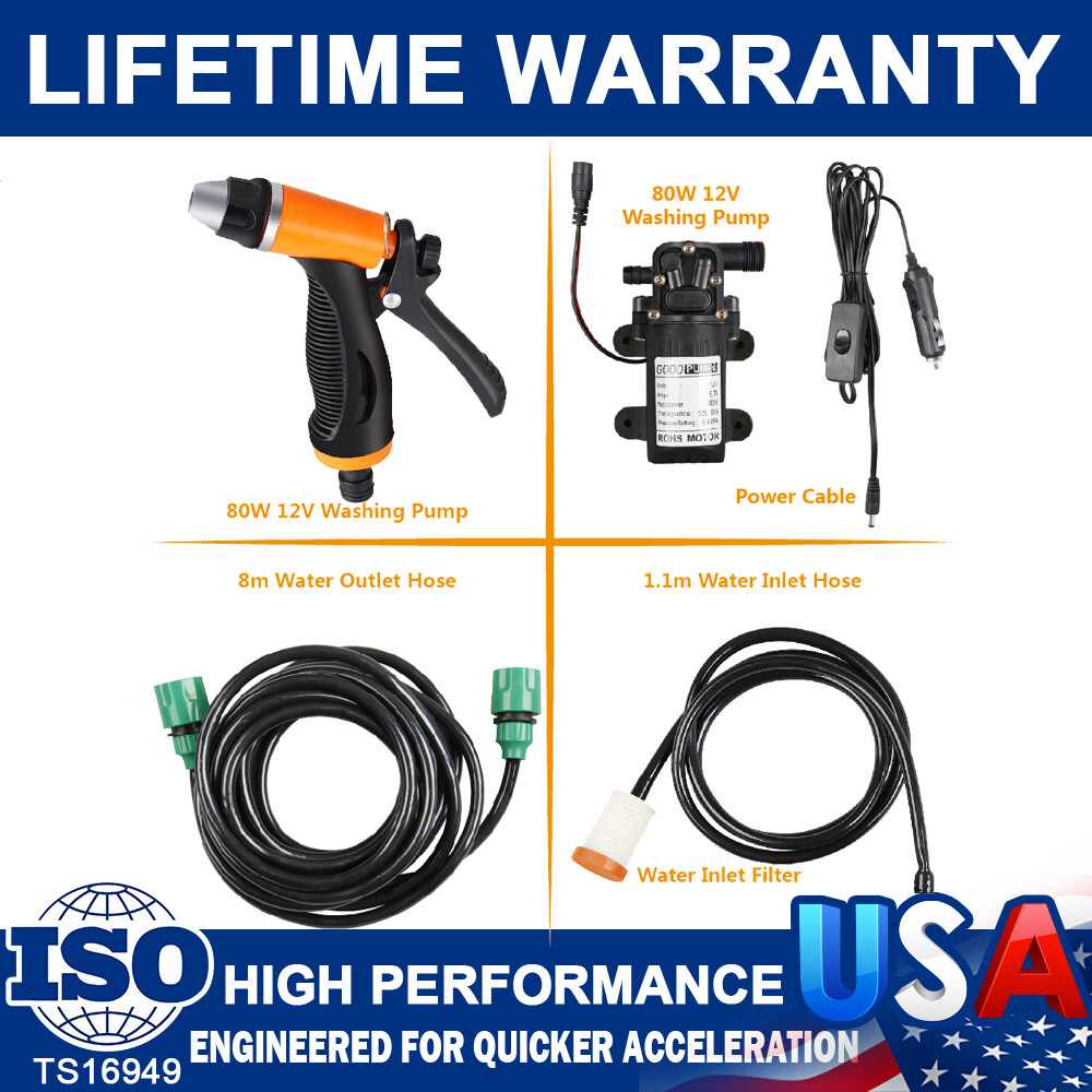 Mini Portable Electric Car Washer Kit 80W 130PSI High Pressure Water Pump DC 12V