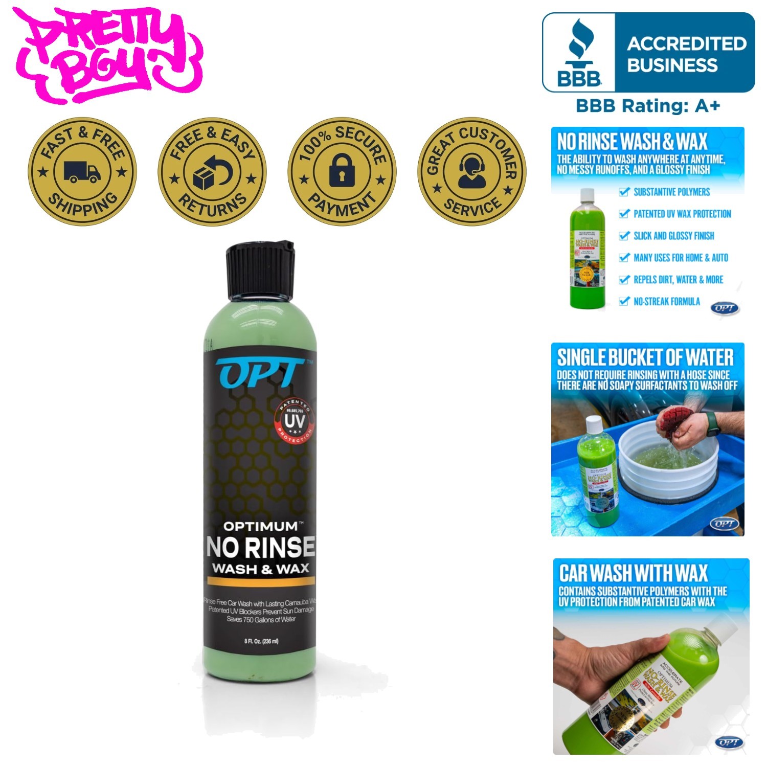 Optimum Rinseless Wash & Wax – 8 oz for All Vehicles, Water-Saving Solution