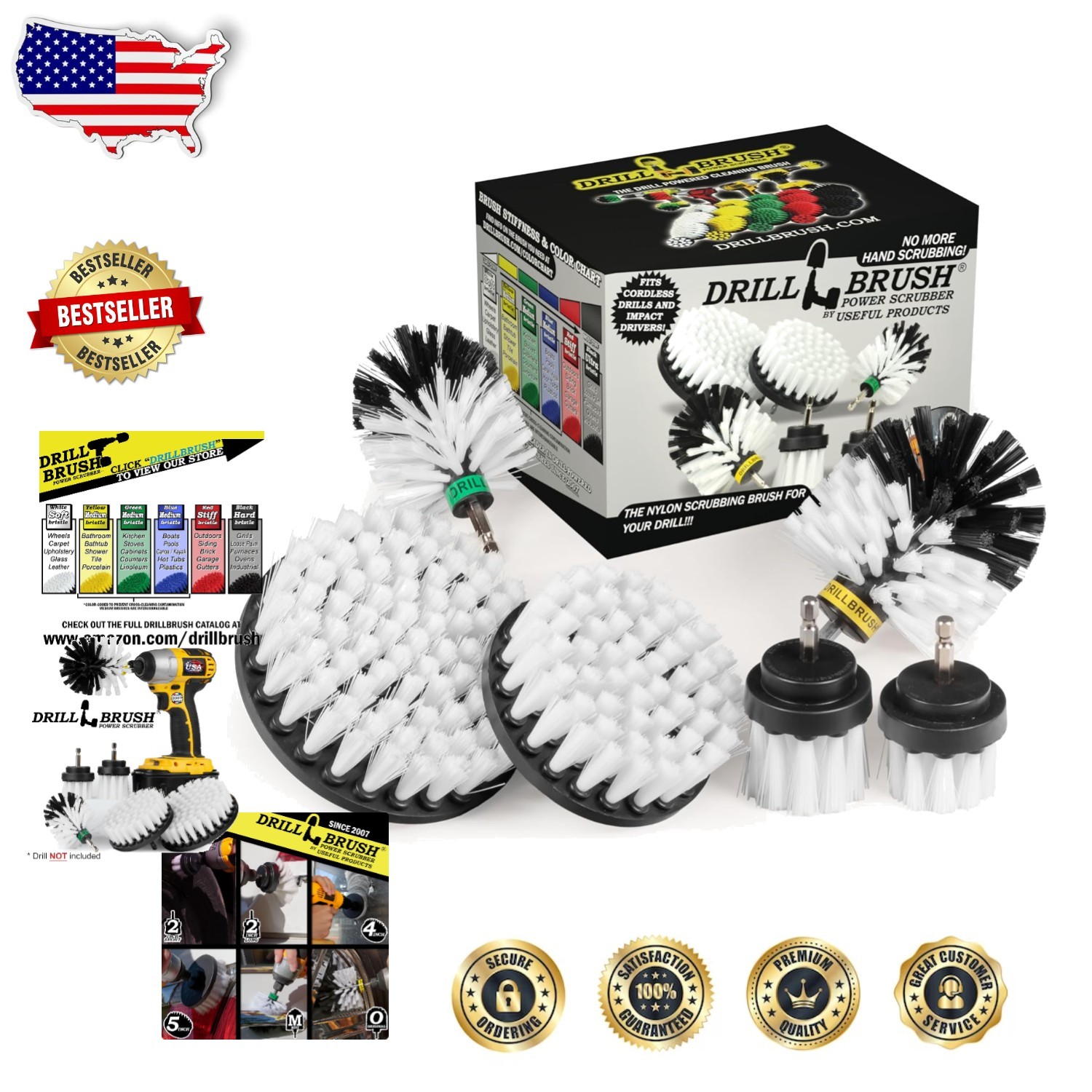 Spin Brush Drill Attachment Kit 6pc Automotive Interior & Exterior Cleaning