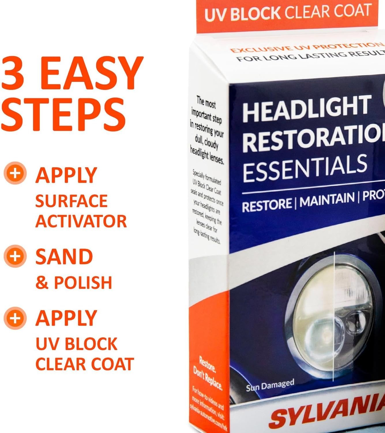 SYLVANIA – Headlight Restoration Essentials Kit – UV Block Clear Coat, Most…