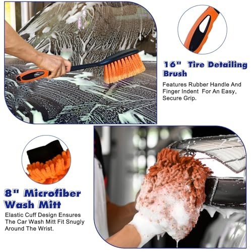 26Ft Car Wash Kit – Telescopic Extension Pole, Brush, Mitt, Squeegee & More for