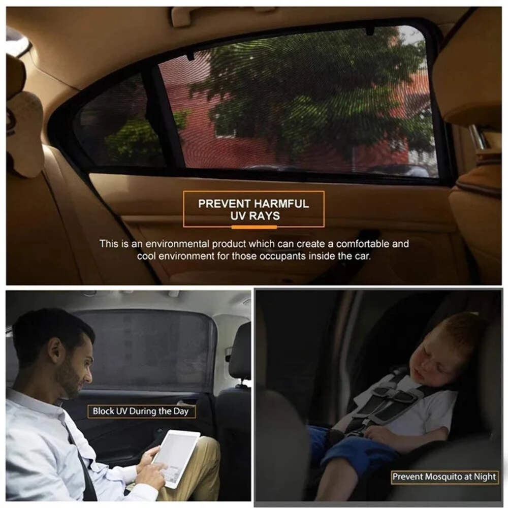 2pcs Car Rear Side Window Sunshade UV Protect Shield Mesh Prevent Mosquito