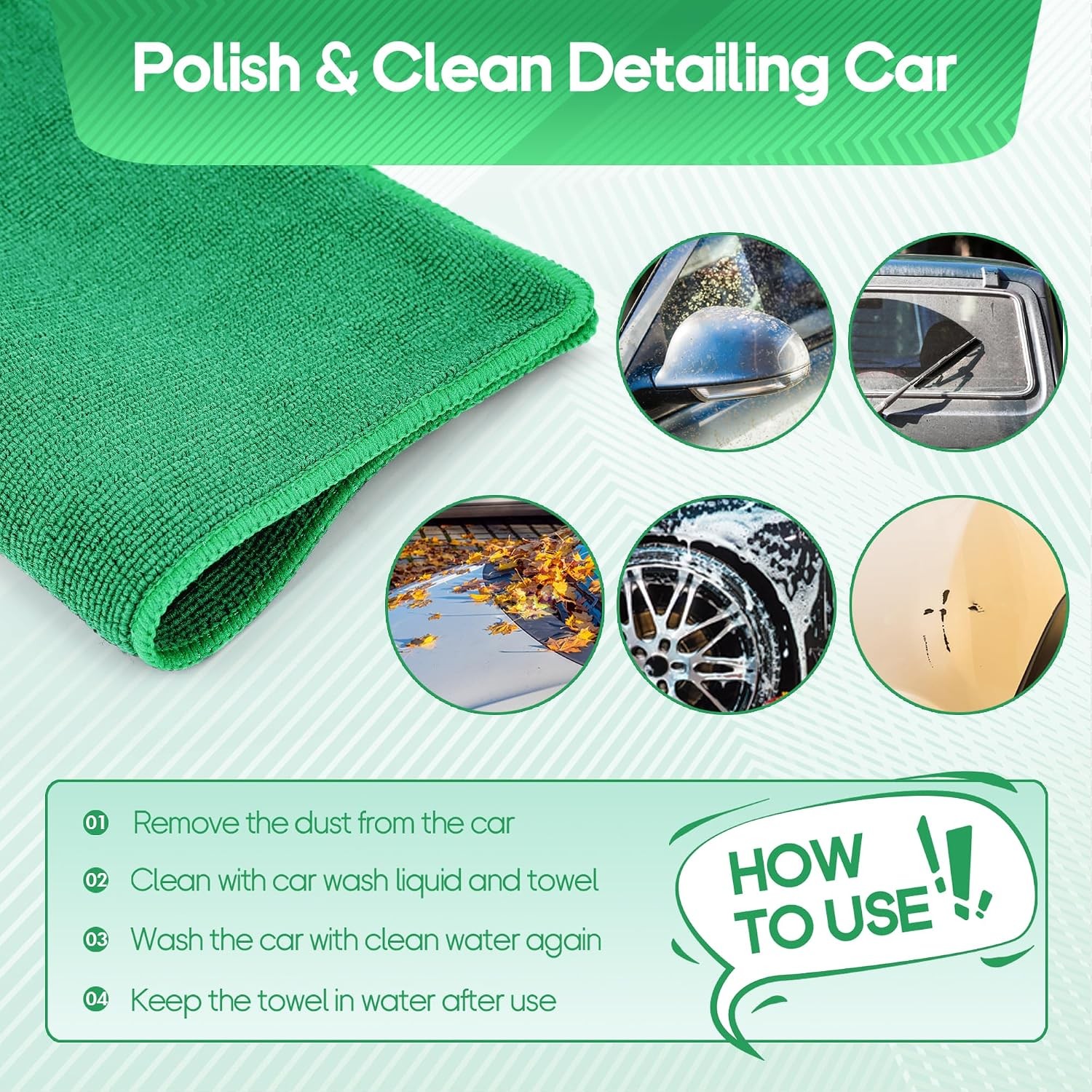 2Pack Clay Towel, 12 x Microfiber Detailing Cloth, GreenColor: Green