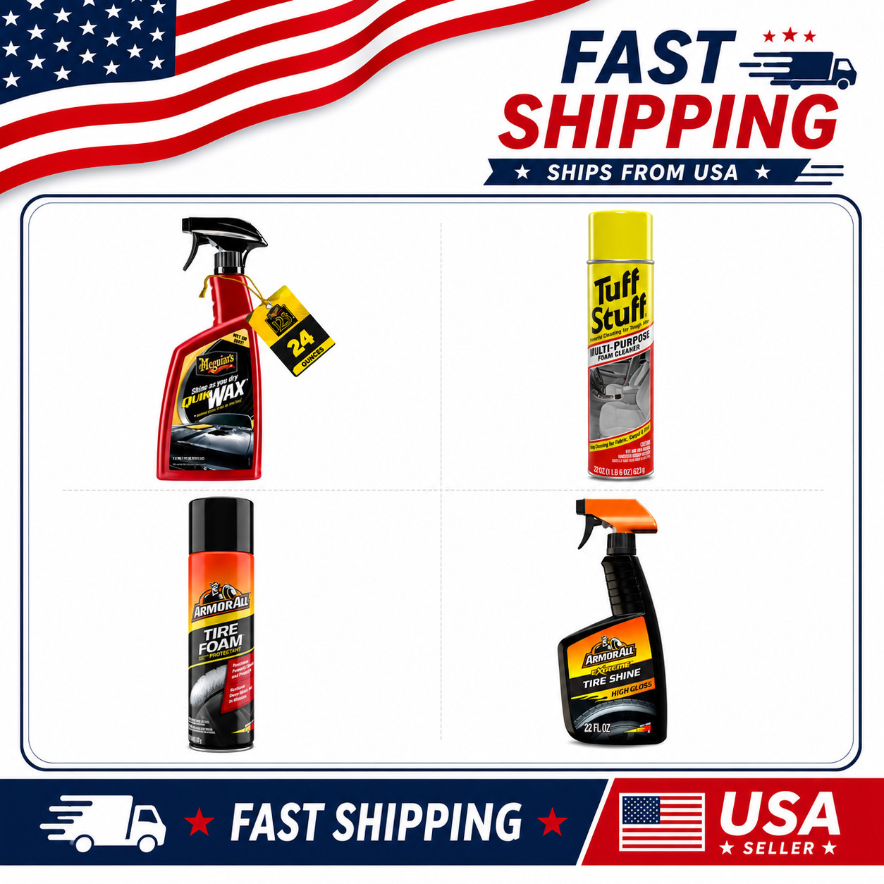 Armor All & Meguiars Car Detailing Kit Tire Shine Foam Cleaner Wash Quick Wax