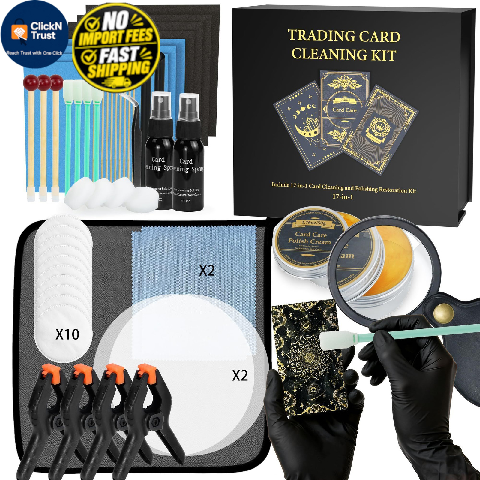 Card Care Clean Kit,17-in-1 Cleaning and Polishing Restoration Kit, 7.2″