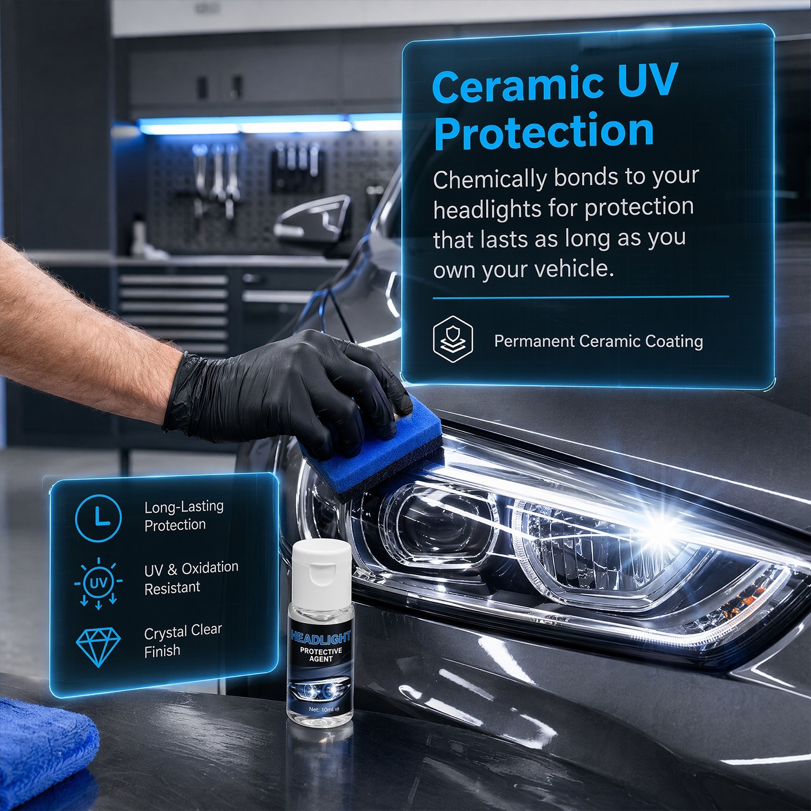 Automotive Headlight Restoration Kit, Fix Yellowed Oxidized Cloudy Lamps 180ml