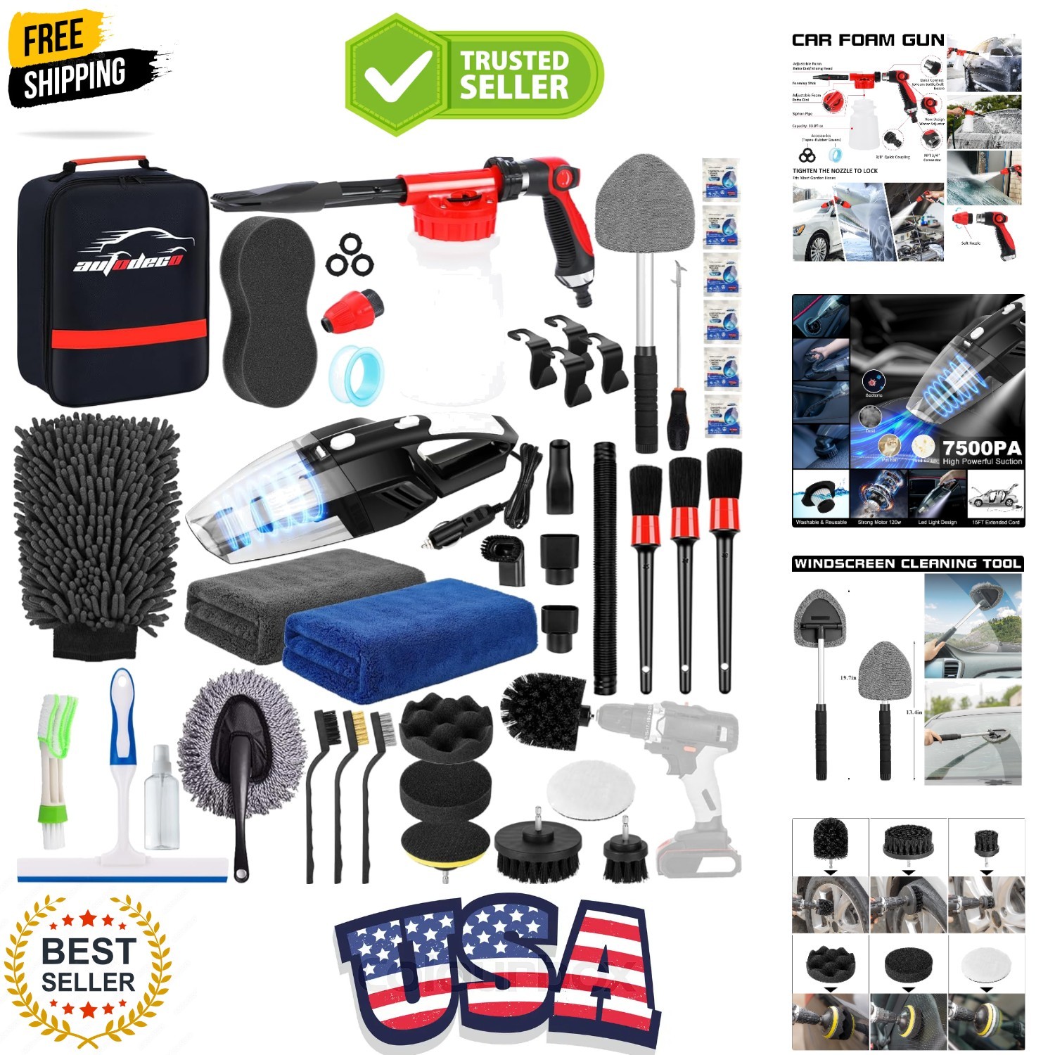 40Pcs Car Wash Detailing Kit Cleaning Kits with Foam Gun Sprayer Vacuum with …