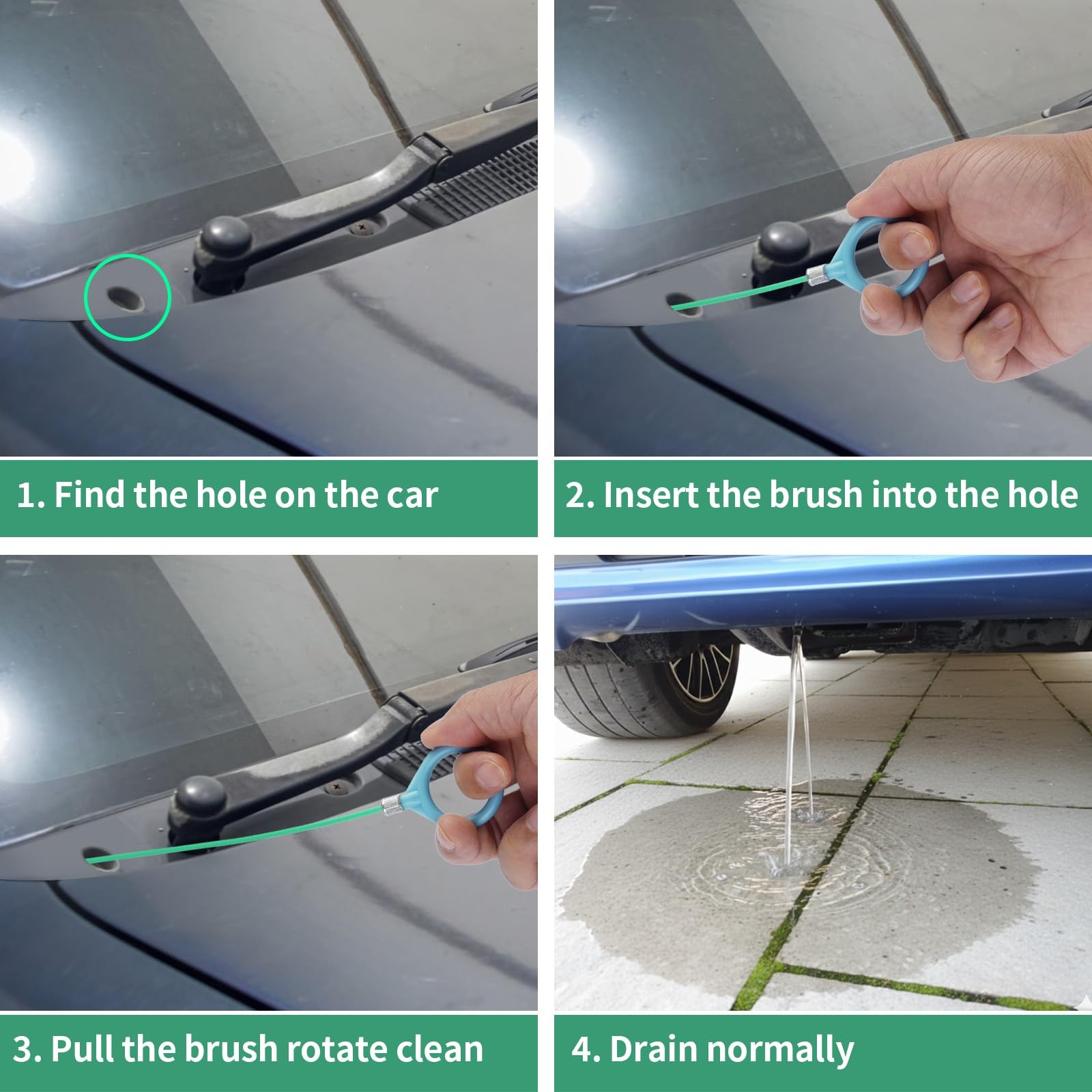 Opvixi 3 pcs Auto Sunroof Drain Cleaning Tool, 120 Inch Long 120inch, green