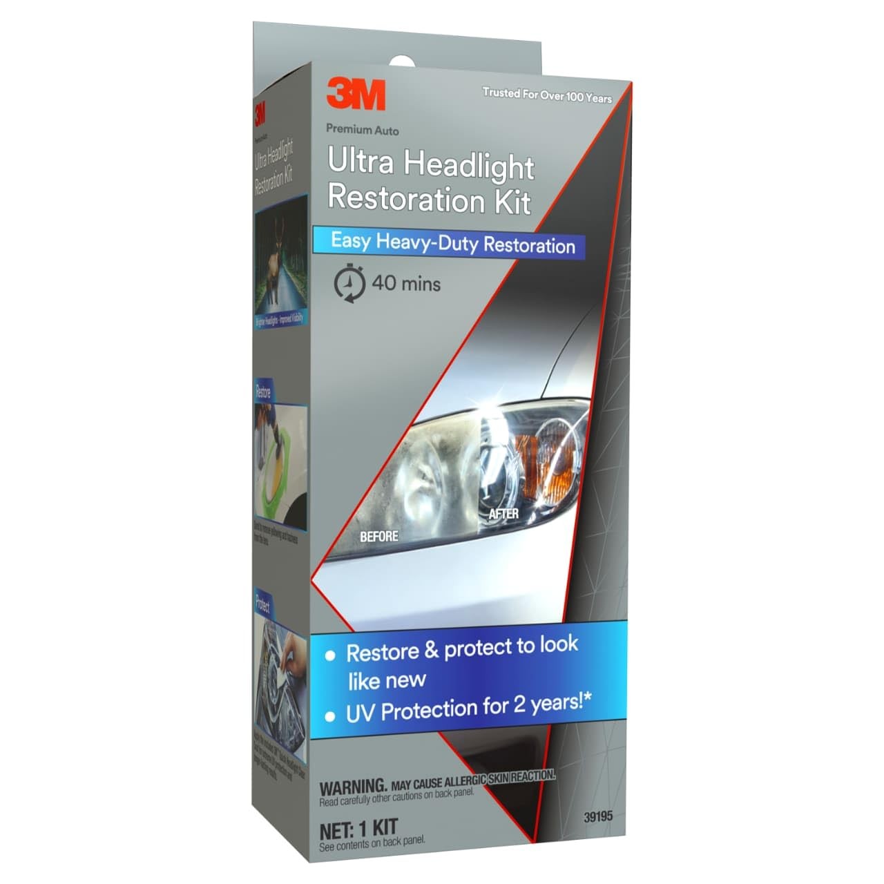 3M Ultra Headlight Restoration Kit, Contains Masking Drill Required, Gray