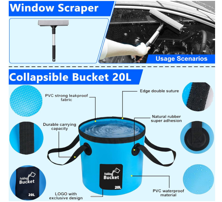 Car Wash Kit & Detailing Set with Foam Gun, Brush Mop & Bucket – Gift for All