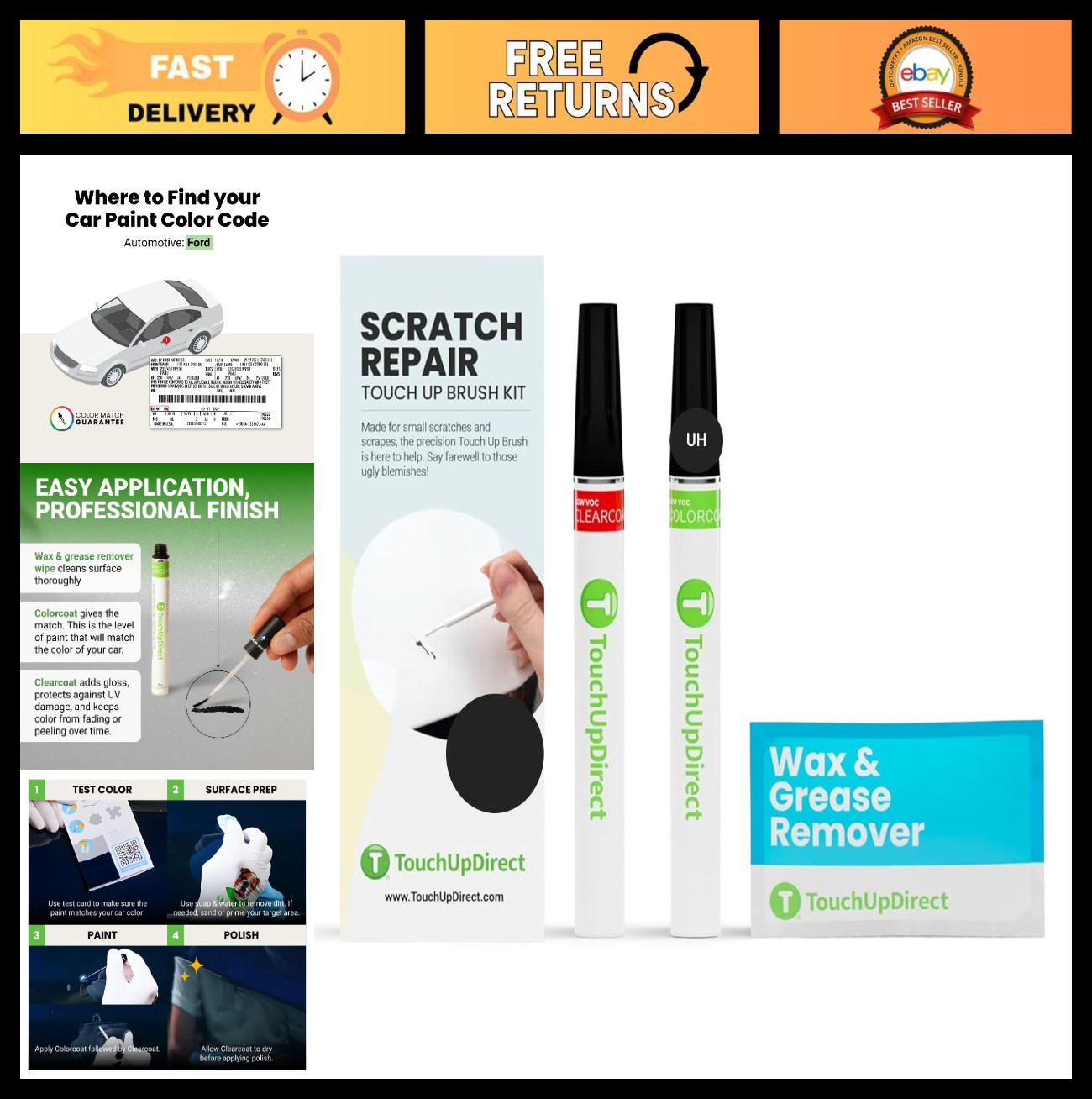 Auto Scratch Repair Brush Kit – Compatible with Tuxedo Black Paint, Clearcoat, T