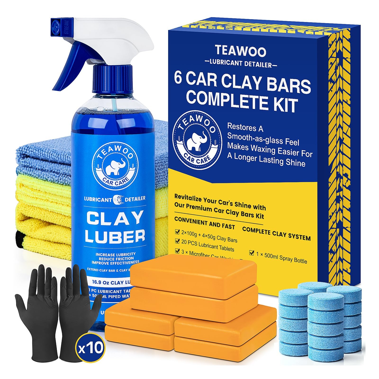 TEAWOO Clay Bars Kit, 6 & 20 PCS Lubricant Tablets, 6 count, Orange