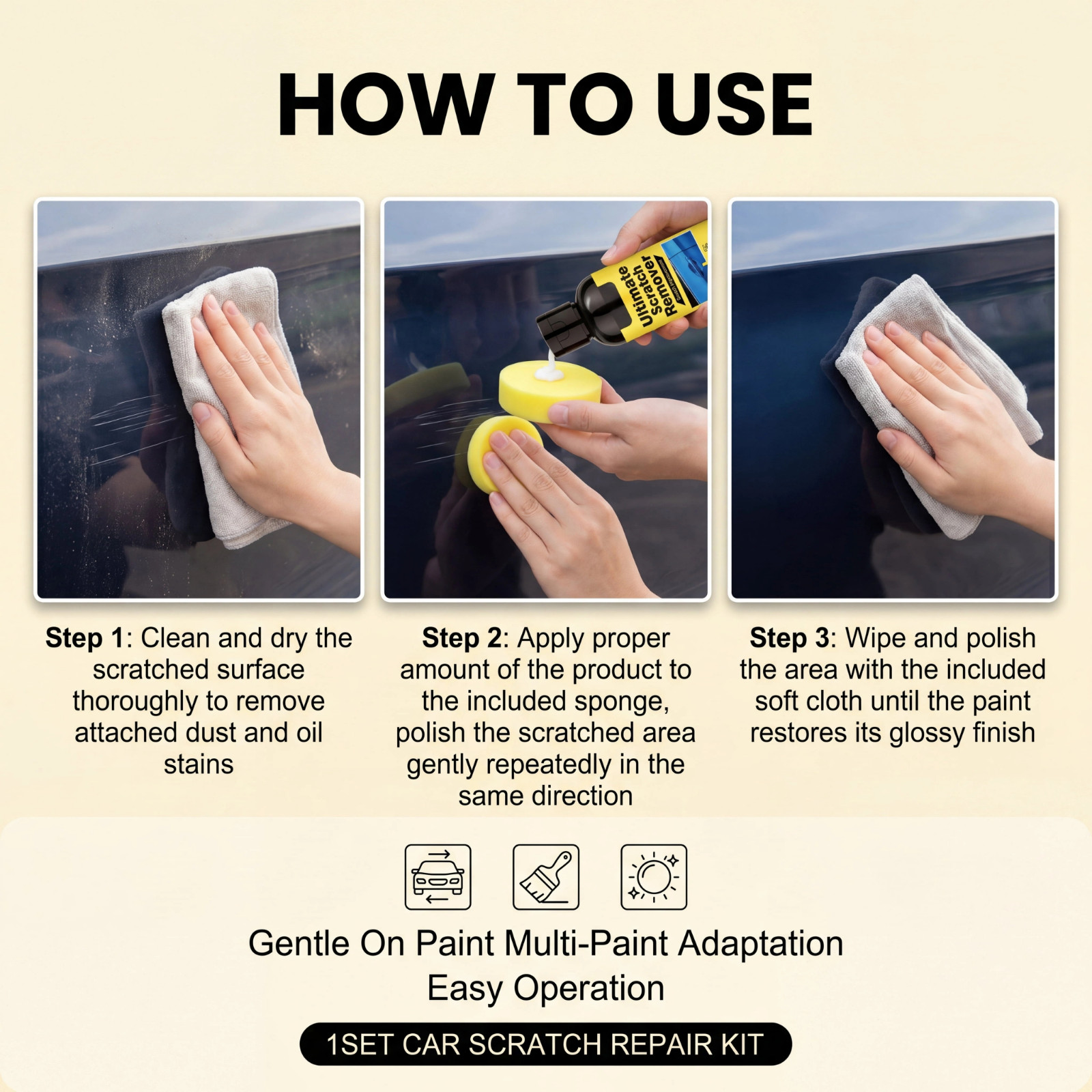 Car Scratch Repair Kit Paint Polish Remover with Sponge & Cloth Set