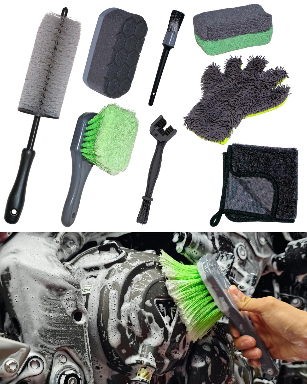 oesee 8 Pack Motorcycle Cleaning Kit – Professional Safe for Grey