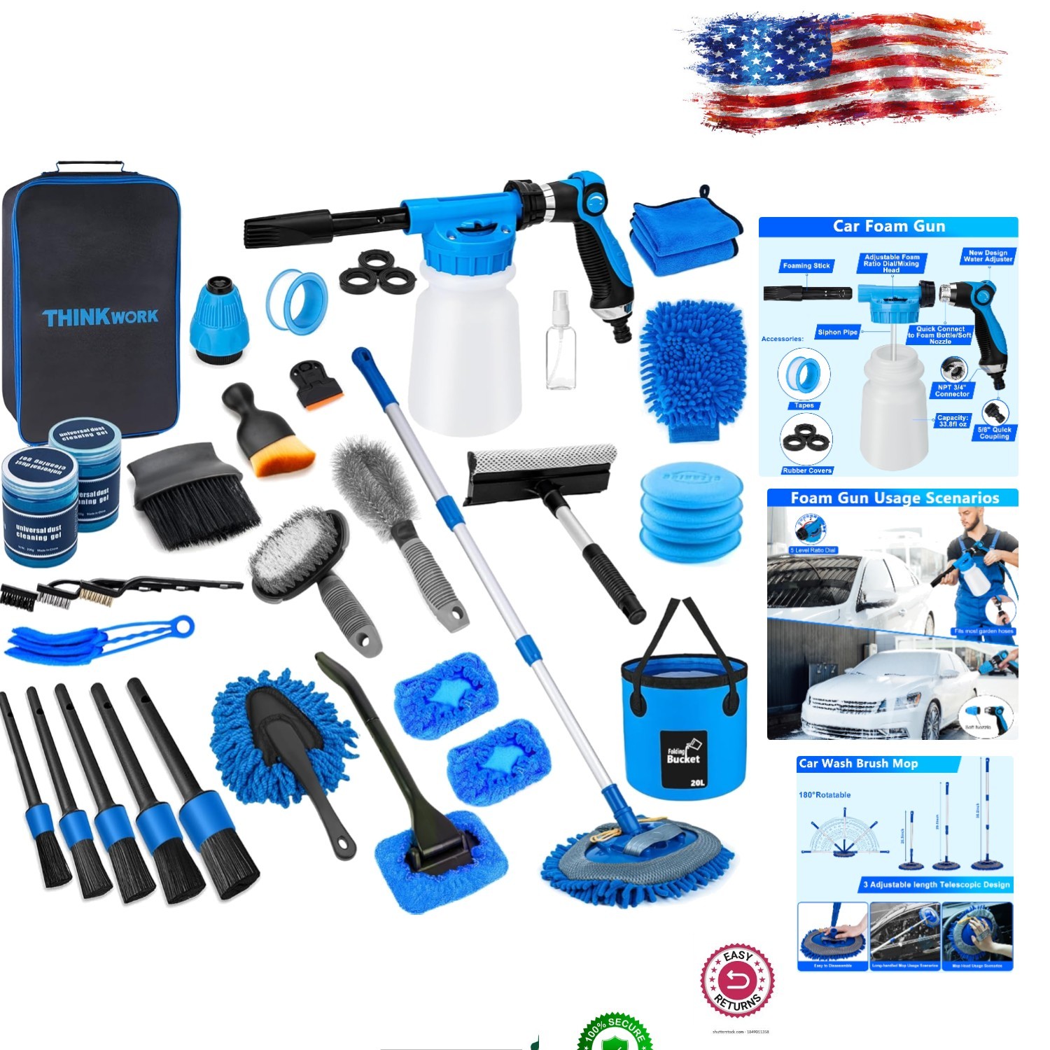 Complete Car Cleaning Set: 33-Piece Kit with Adjustable Foam Gun & Storage Bag