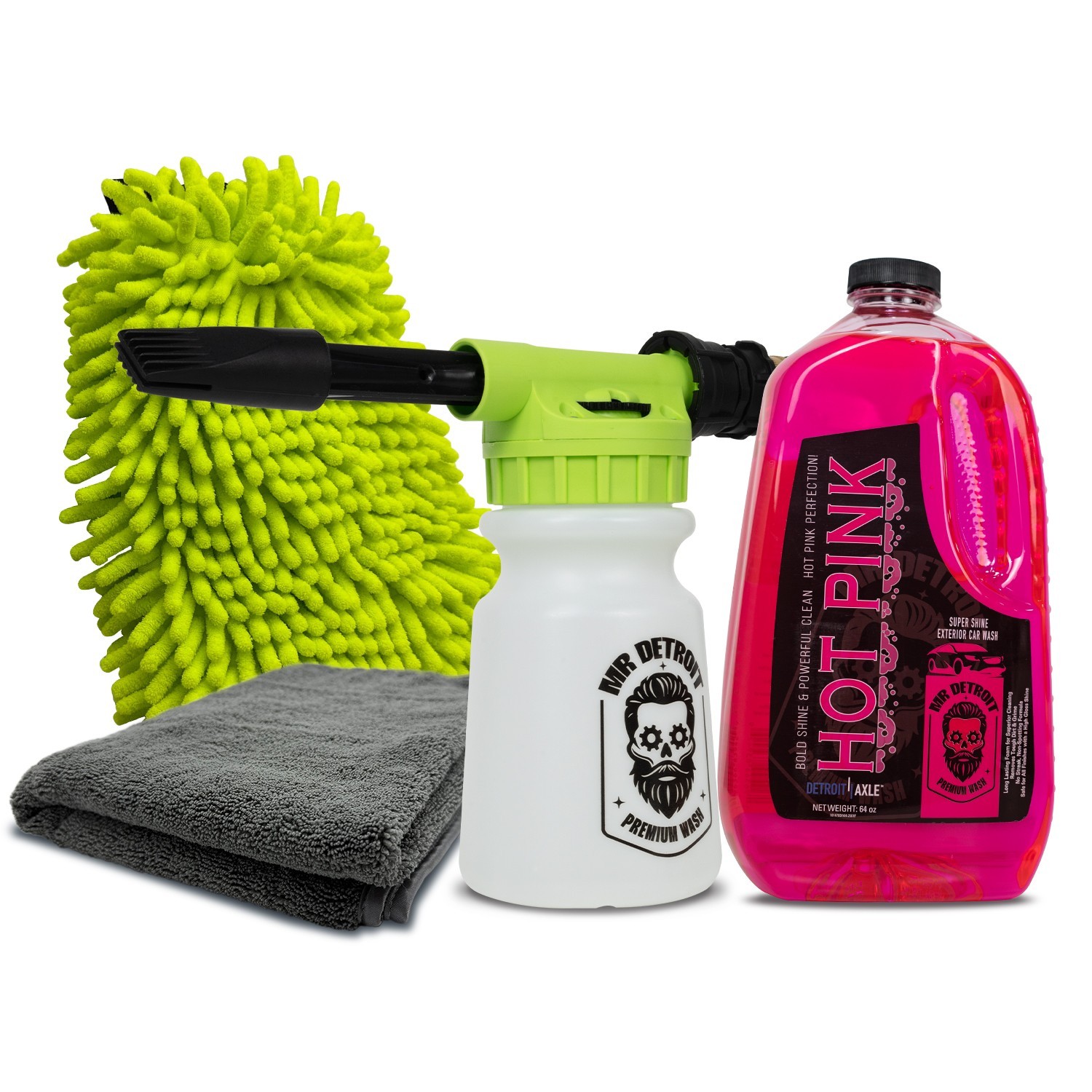Mr. Detroit – 4pc Car Wash Kit w/Foam Blaster, 64oz Soap & More for Detailing