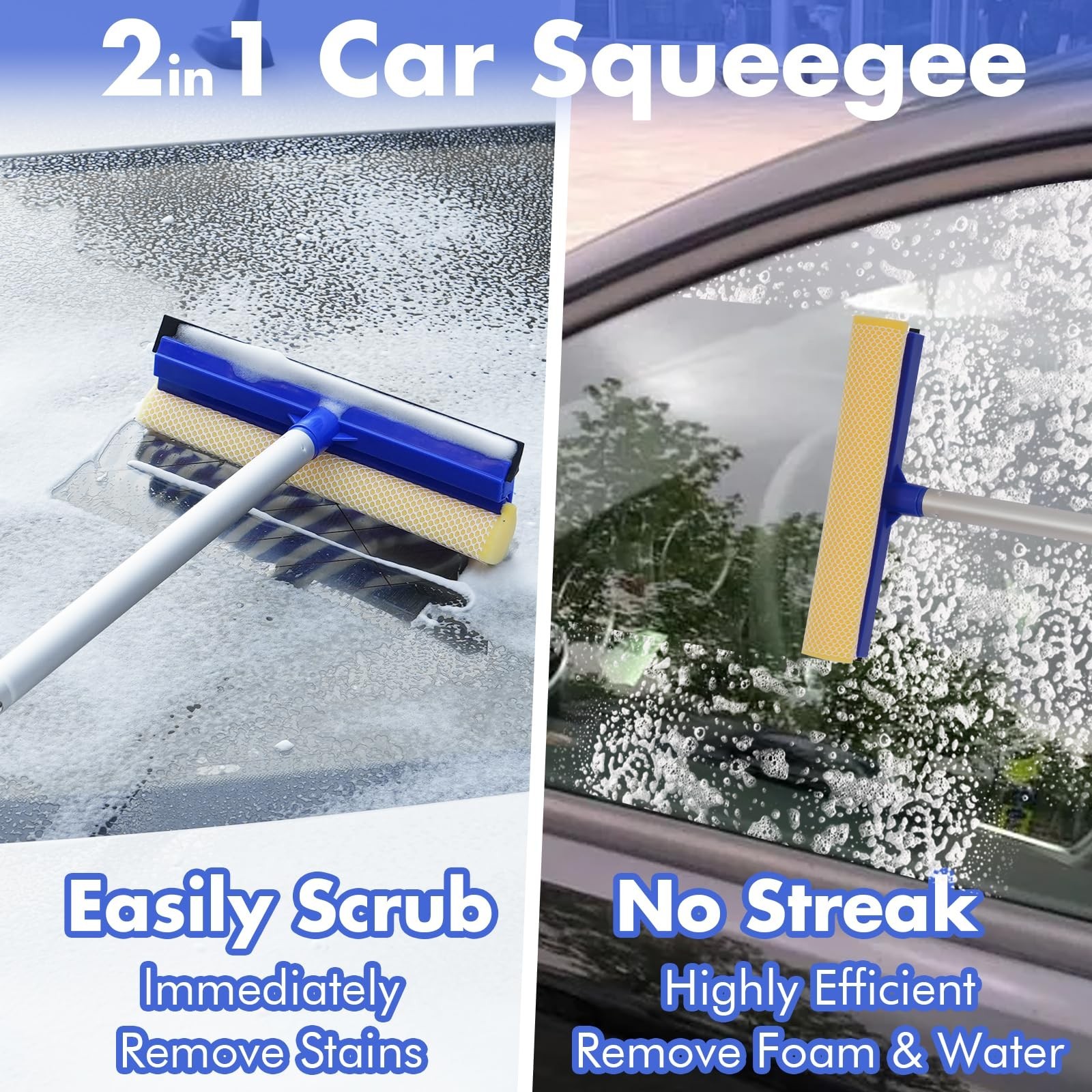 62” Long Handle Car Wash Brush Kit – Scratch-Free Mop, Tire Brush, Mitt & Squee