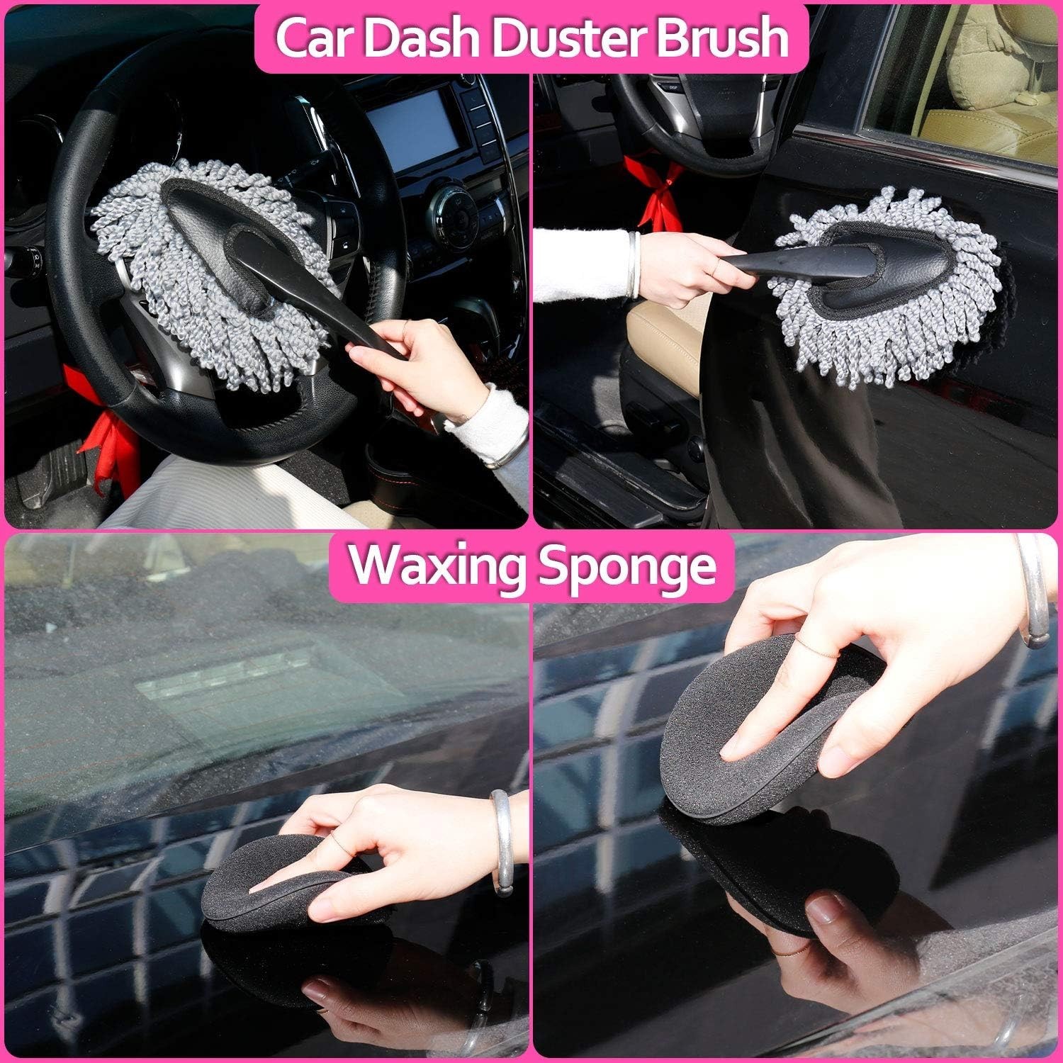 17-Piece Pink Car Cleaning Kit – Accessories for Small & Medium Vehicles