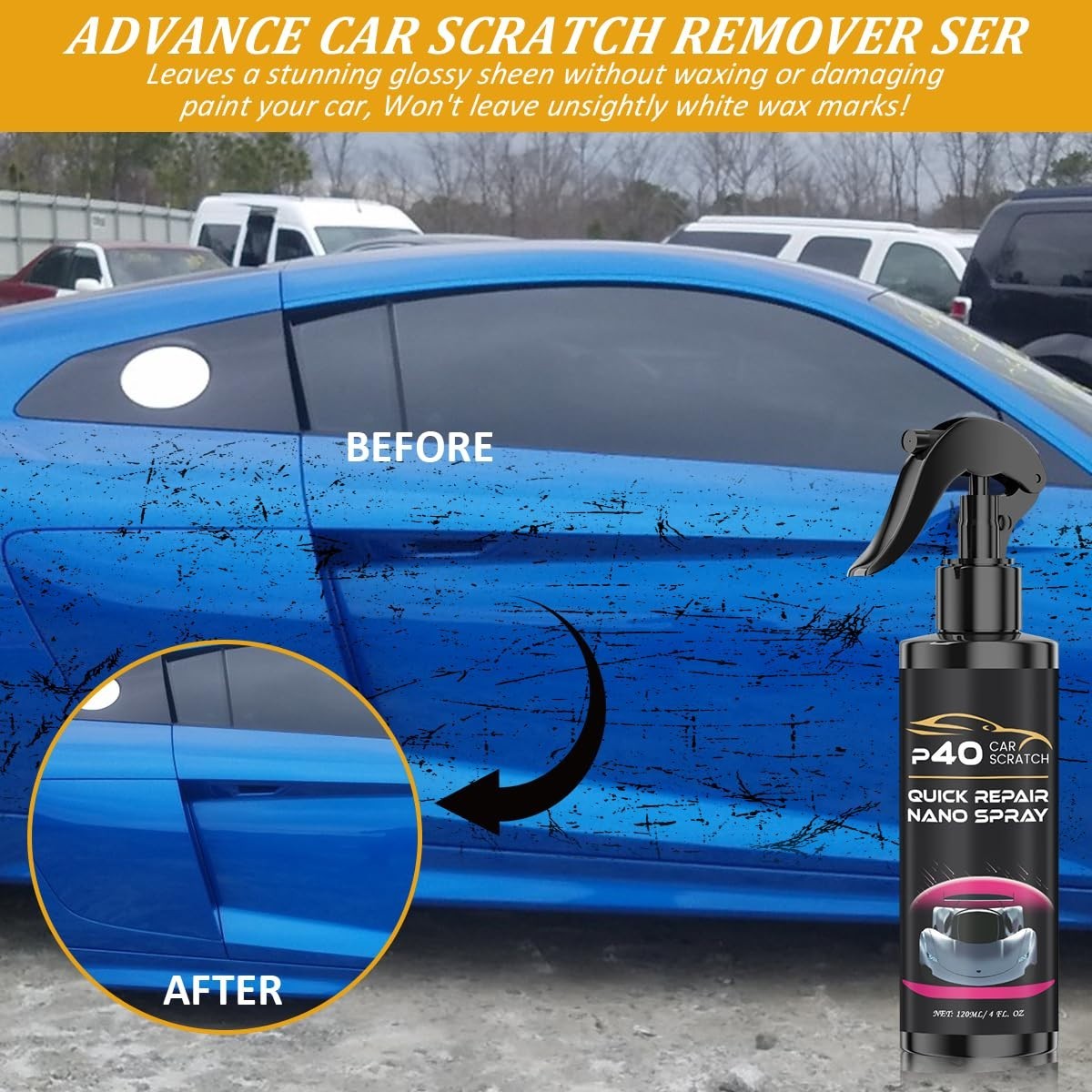 2PCS P40 Car Scratch Quick Repair Nano Spray, Instant Invisible Scratch