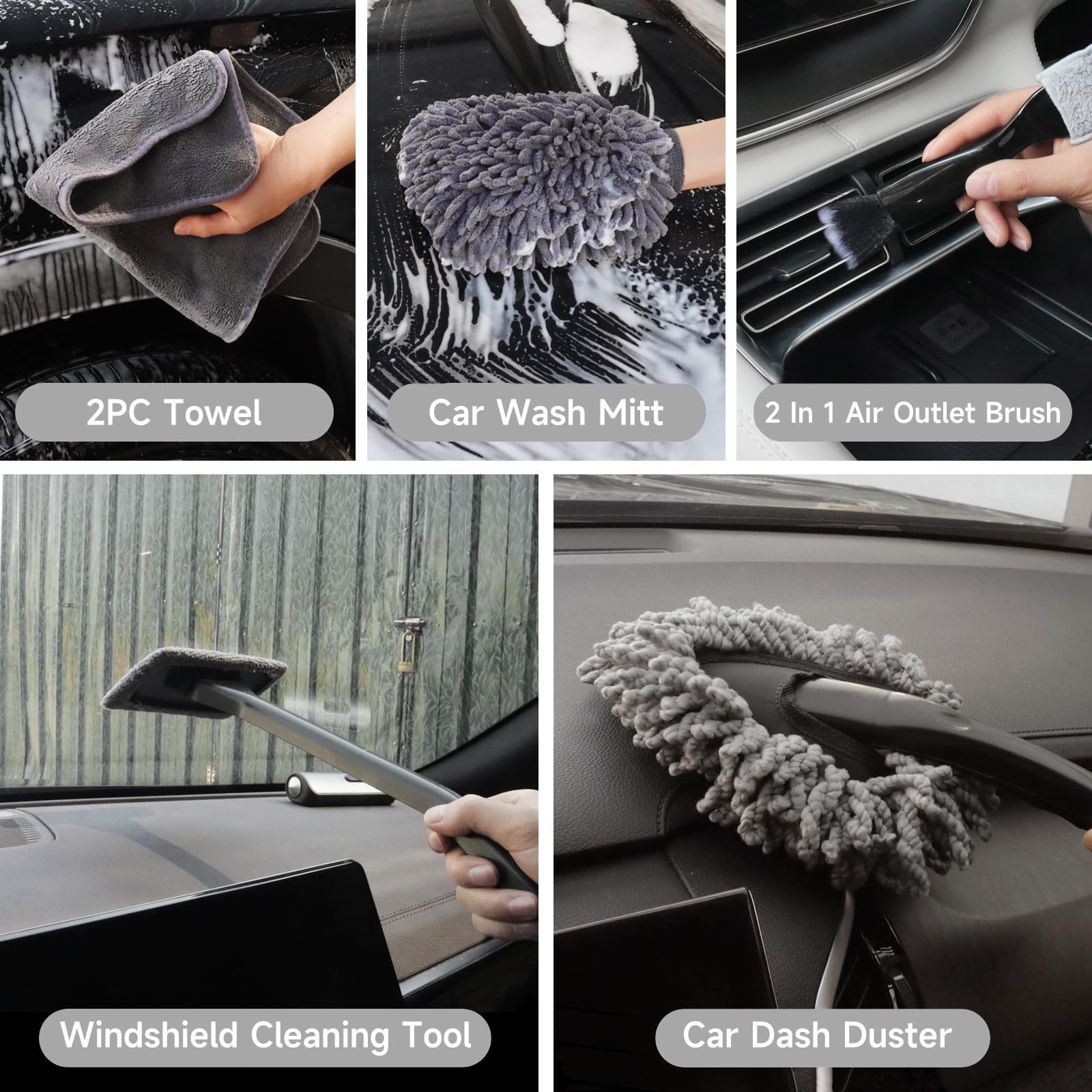 Car Detailing Kit – Brush Set, Cleaning Tools for Interior & Exterior, Auto Wash